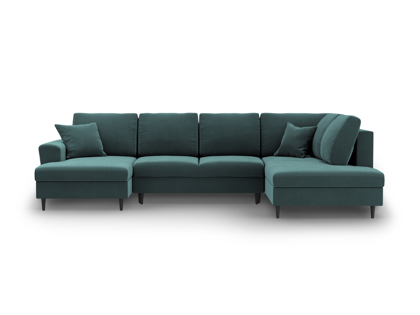 Kyoto Velour Panoramic Right Sofa mit Stauraum und Schlaffunktion 7 Sitzer 194cm in Petrol präsentiert im Onlineshop von KAQTU Design AG. L-Sofa rechts ist von Cosmopolitan Design