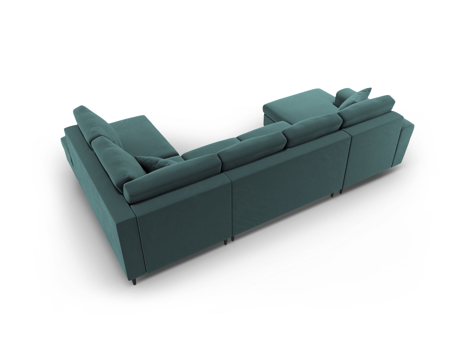 Stylisches Kyoto Velour Panoramic Sofa in Petrol-Riviera, 7-Sitzer mit praktischem Stauraum und komfortabler Schlaffunktion für Gäste.