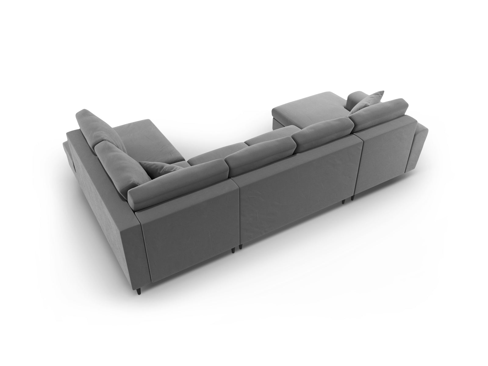 Stylisches Kyoto Velour Panoramic Sofa in sanftem Grau, 7-Sitzer mit praktischem Stauraum und gemütlicher Schlaffunktion für Gäste.