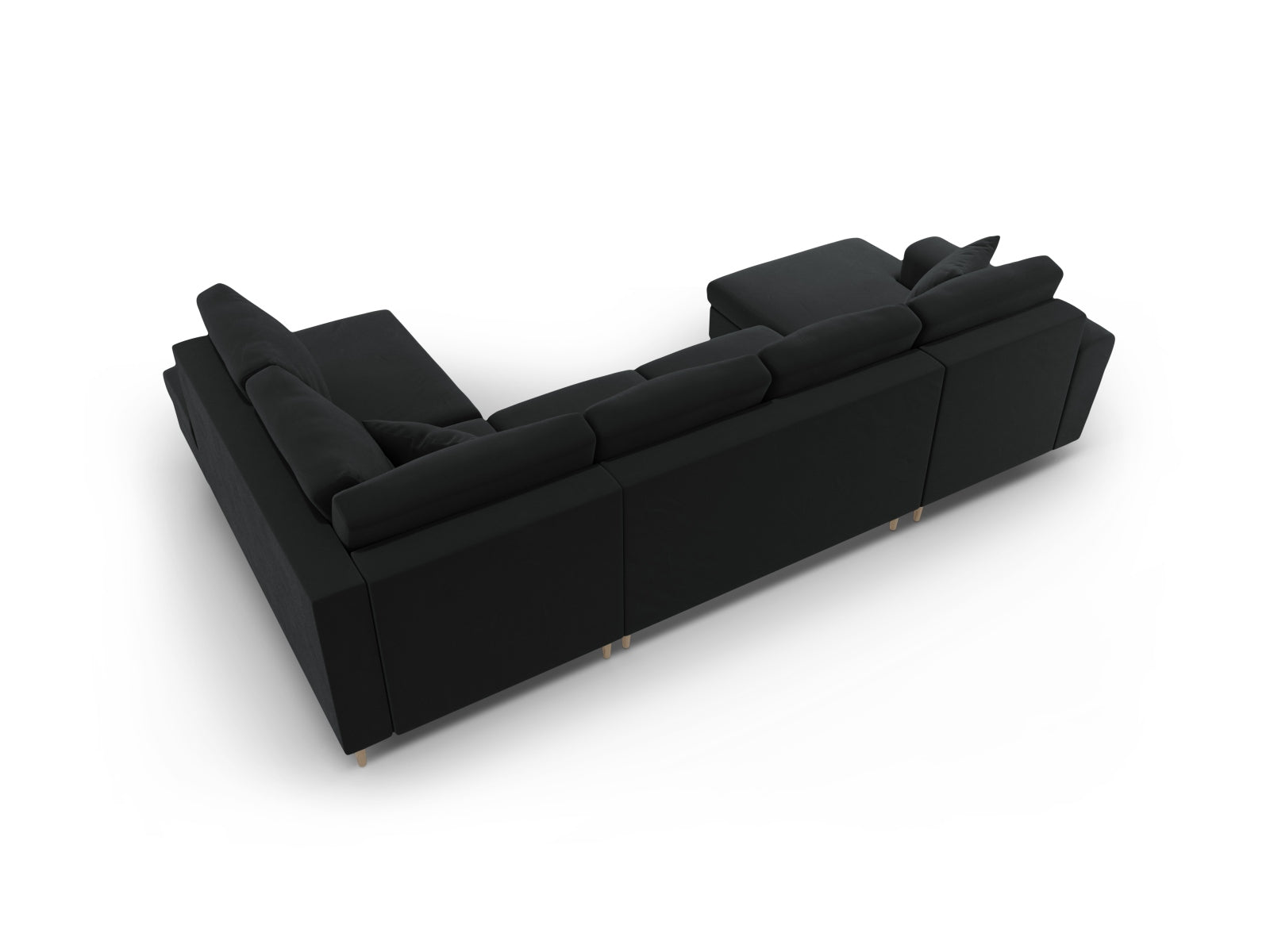 Elegantes Kyoto Velour Panoramic Sofa in Schwarz-Riviera, 7-Sitzer mit cleverem Stauraum und gemütlicher Schlaffunktion für Übernachtungsgäste.