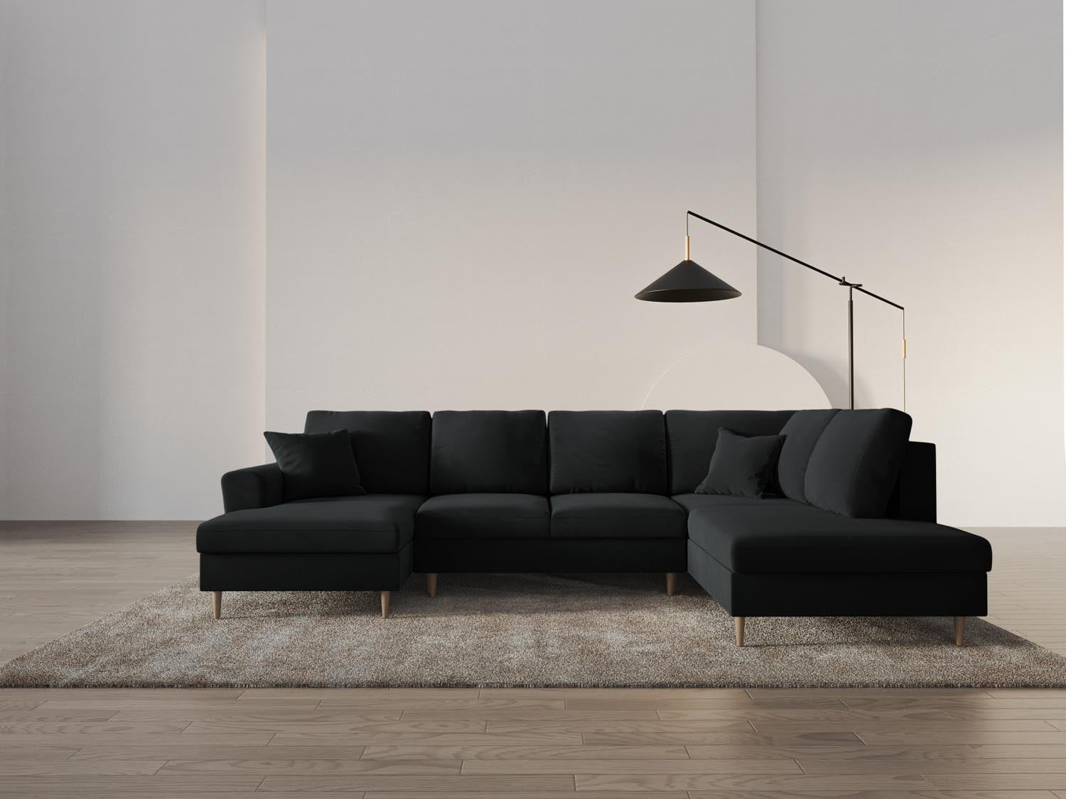 Stylisches Kyoto Velour Panoramic Sofa in Schwarz-Riviera, 7-Sitzer mit praktischem Stauraum und komfortabler Schlaffunktion für Gäste.