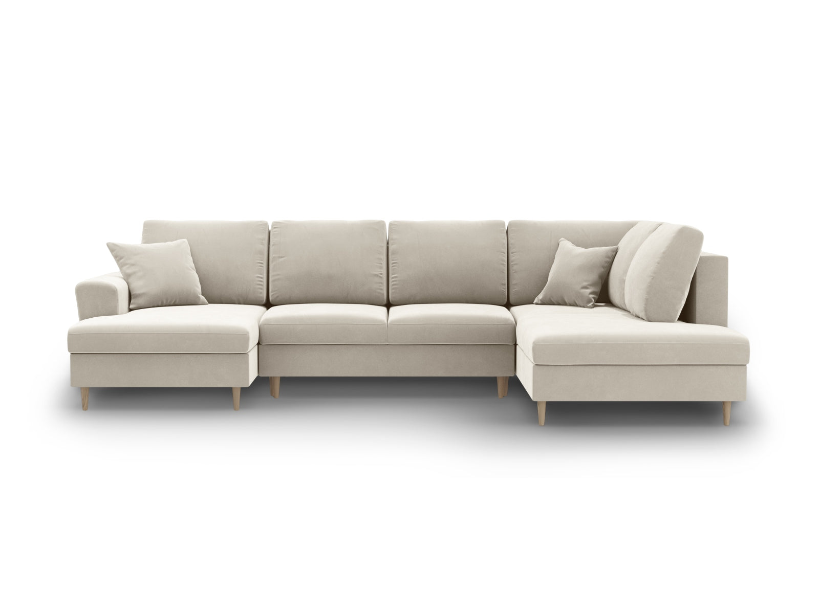 Kyoto Velour Panoramic Right Sofa mit Stauraum und Schlaffunktion 7 Sitzer 194cm in Light Beige präsentiert im Onlineshop von KAQTU Design AG. L-Sofa rechts ist von Cosmopolitan Design
