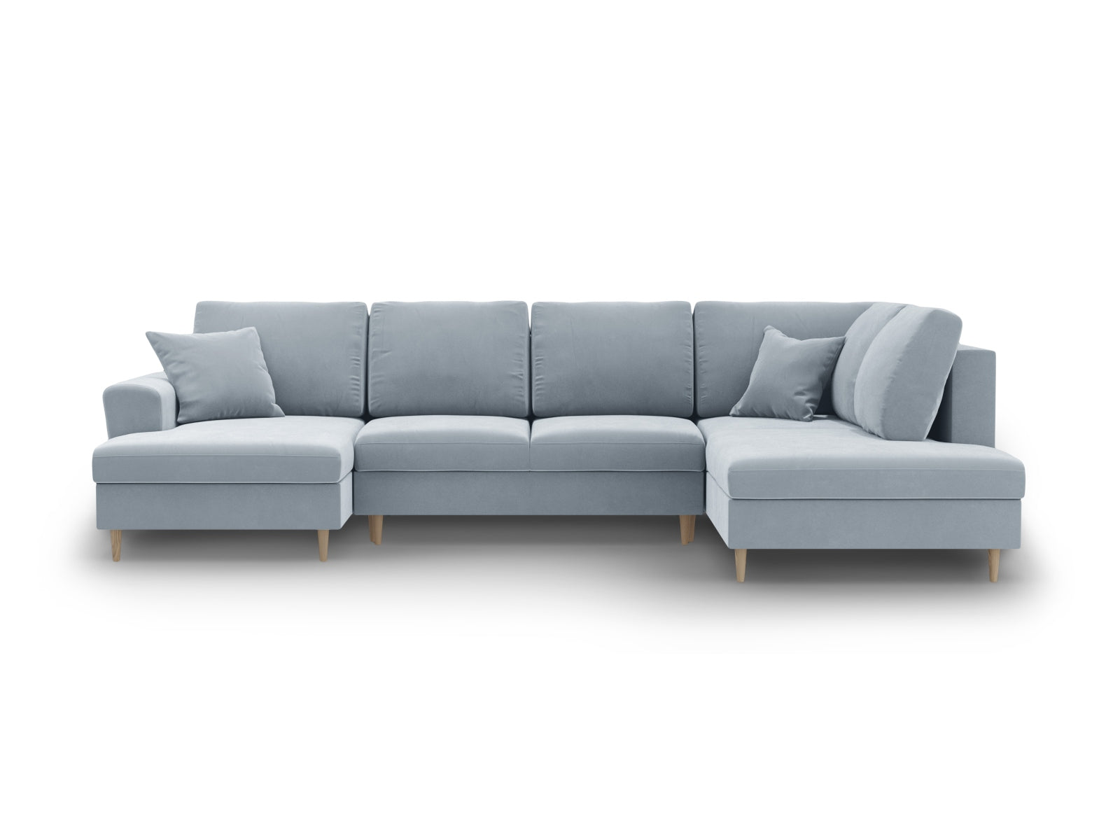 Kyoto Velour Panoramic Right Sofa mit Stauraum und Schlaffunktion 7 Sitzer 194cm in Light Blue präsentiert im Onlineshop von KAQTU Design AG. L-Sofa rechts ist von Cosmopolitan Design