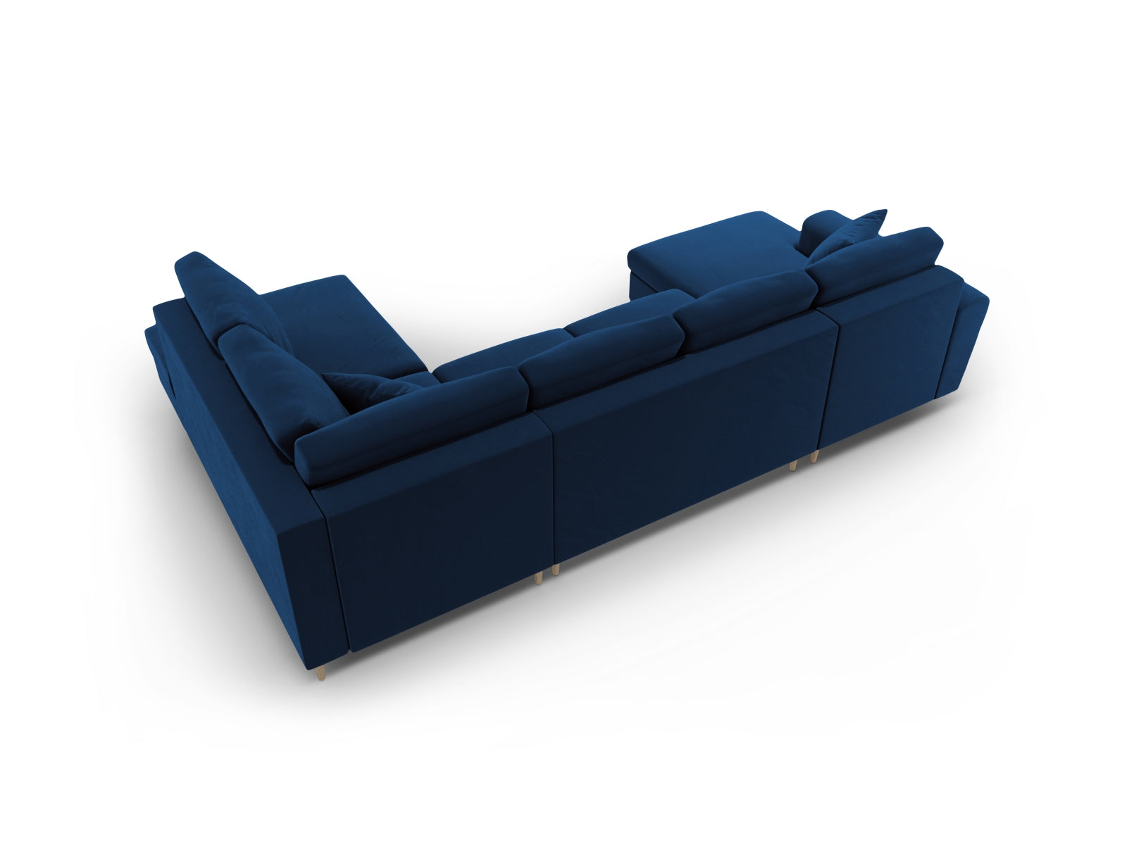 Elegantes Kyoto Velour Panoramic Sofa in Royal Blue-Riviera, 7-Sitzer mit cleverem Stauraum und flexibler Schlaffunktion für zusätzlichen Komfort.