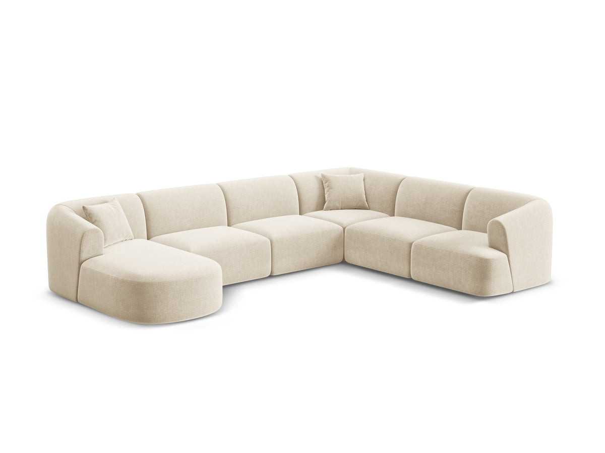 Modulares Ecksofa Campi mit Récamière rechts, Stoffbezug und schwarzen Beinen