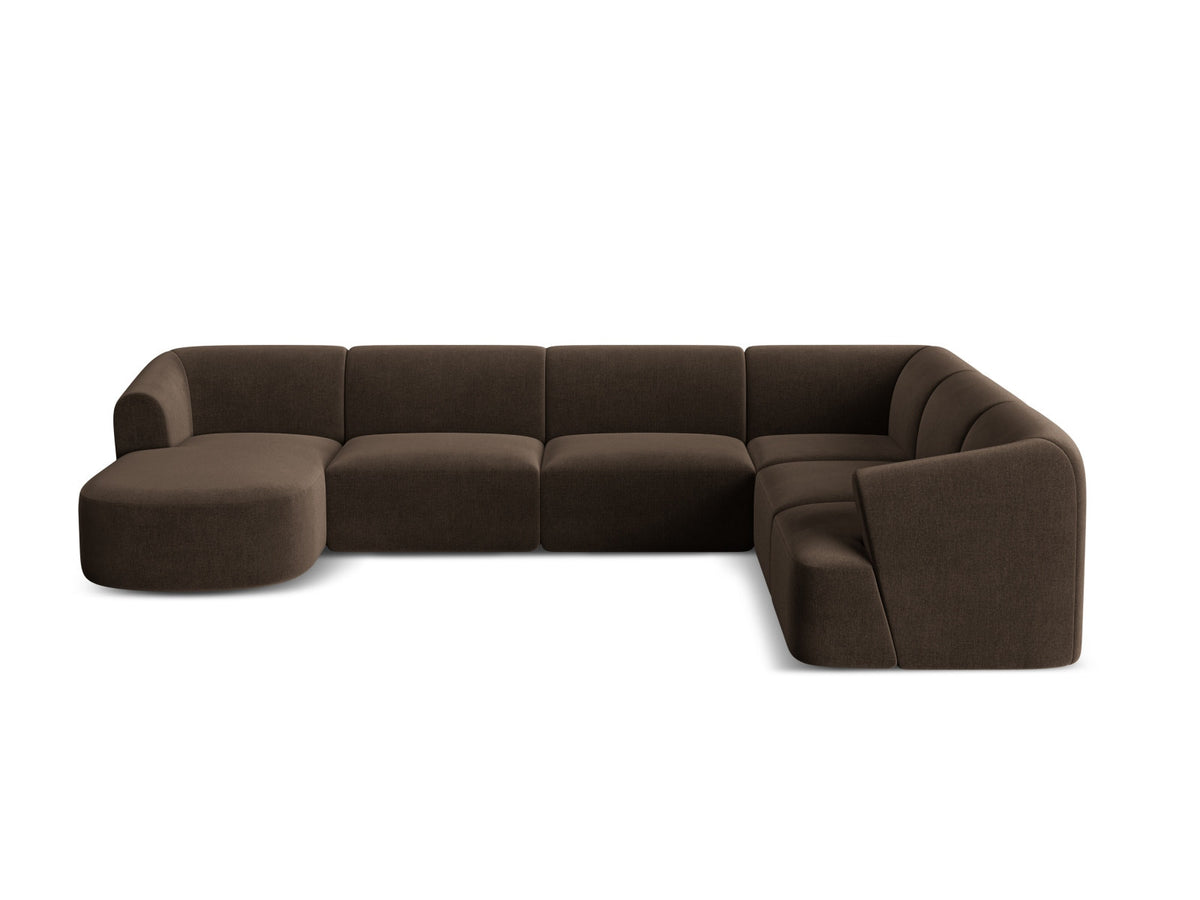 Modulares Ecksofa Campi mit Récamière rechts, Stoffbezug und schwarzen Beinen