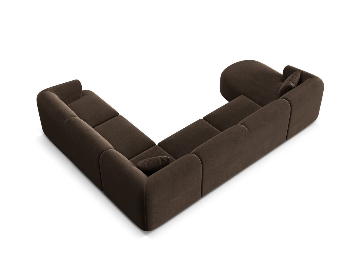 Modulares Ecksofa Campi mit Récamière rechts, Stoffbezug und schwarzen Beinen