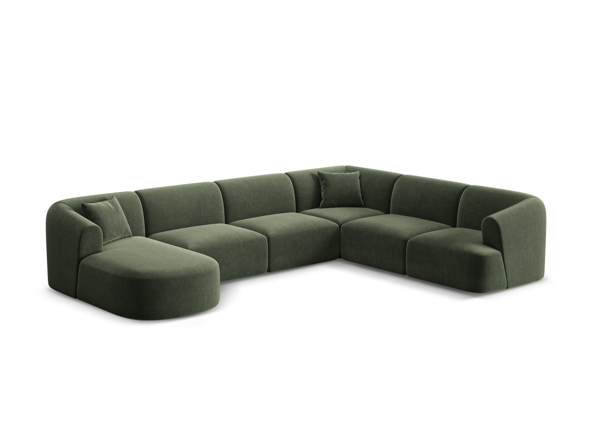 Modulares Ecksofa Campi mit Récamière rechts, Stoffbezug und schwarzen Beinen