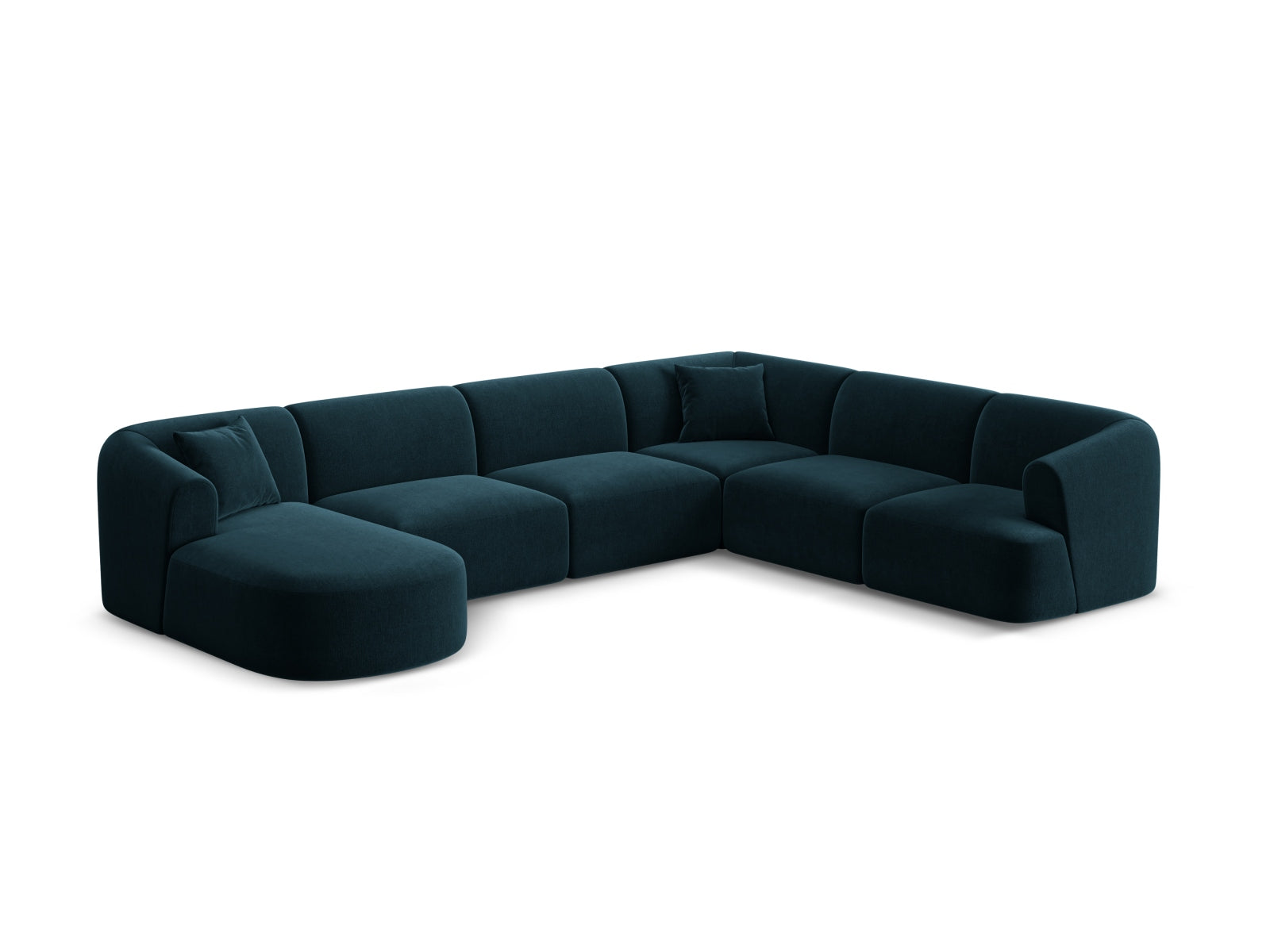 Elegantes 7-Sitzer Ecksofa Panoramic rechts Campi in tiefem Petrol, ideal für stilvolle Wohnräume, präsentiert von Cosmopolitan Design.