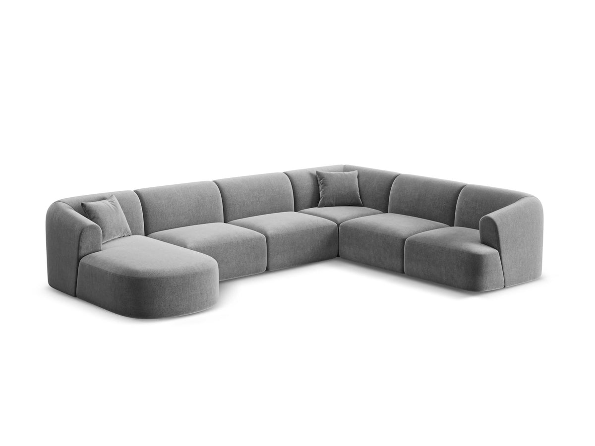 Modulares Ecksofa Campi mit Récamière rechts, Stoffbezug und schwarzen Beinen