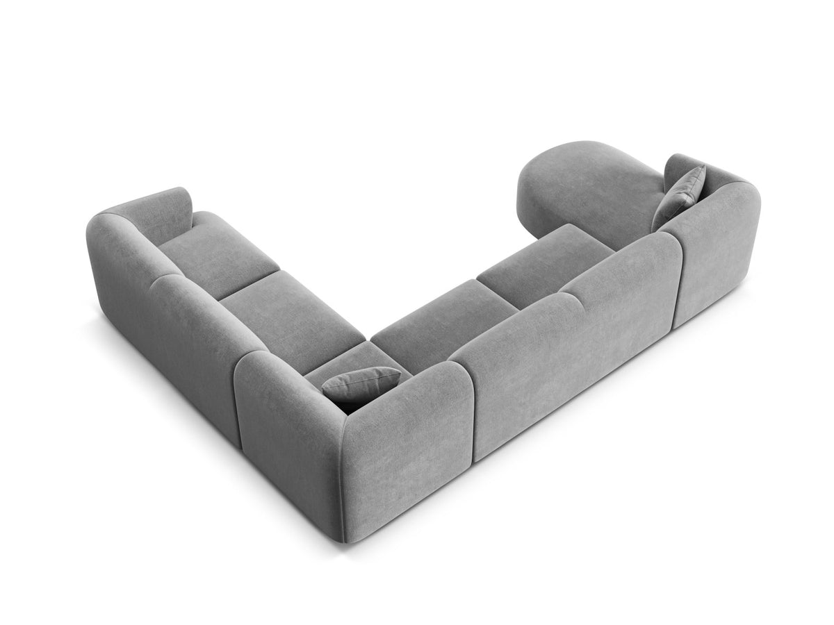 Modulares Ecksofa Campi mit Récamière rechts, Stoffbezug und schwarzen Beinen