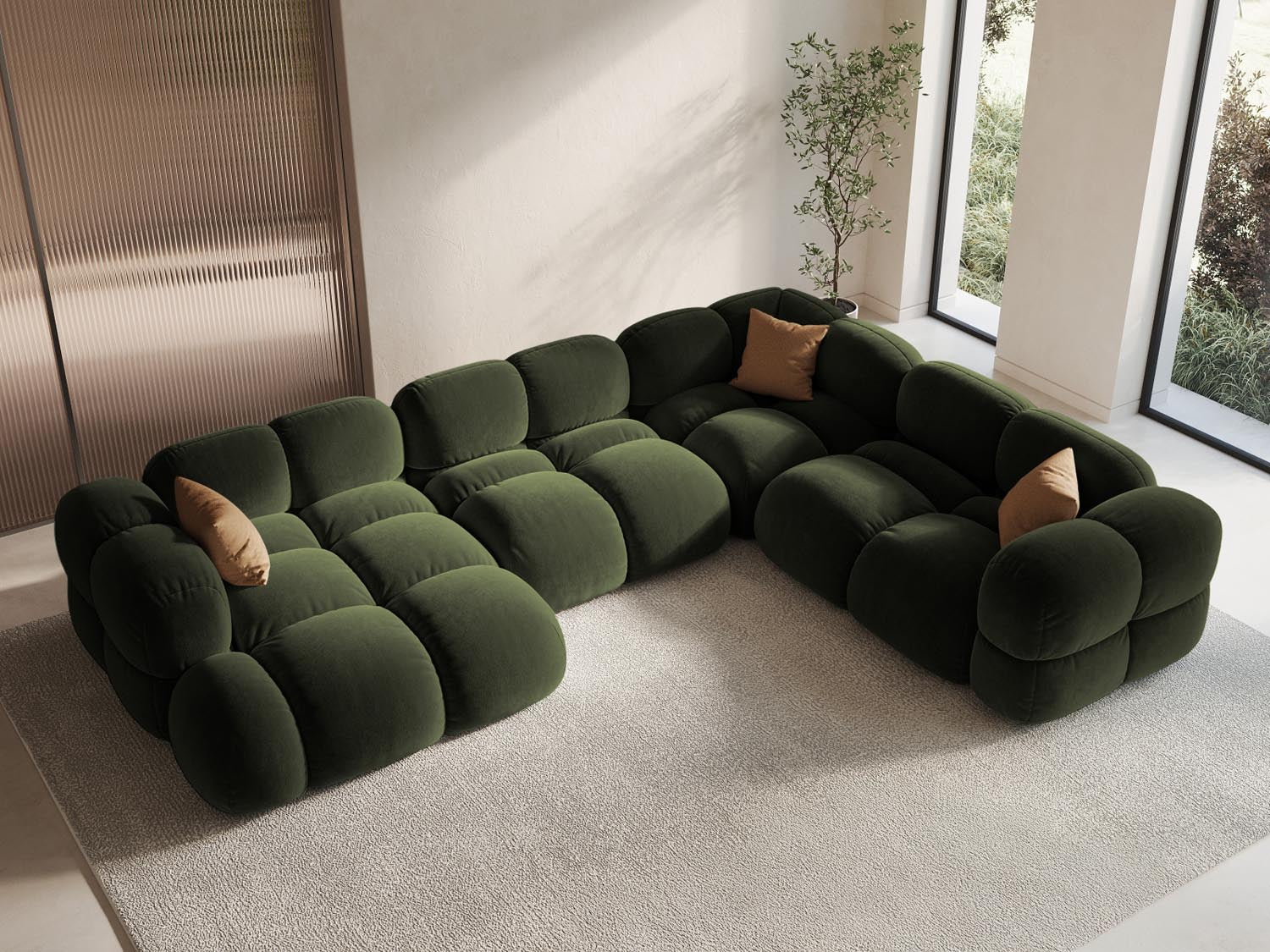 Entdecken Sie das luxuriöse Loretto Velour Panoramic Ecksofa rechts, 5-Sitzer, 250 cm – stilvoll, komfortabel und perfekt für Ihr Wohnzimmer.