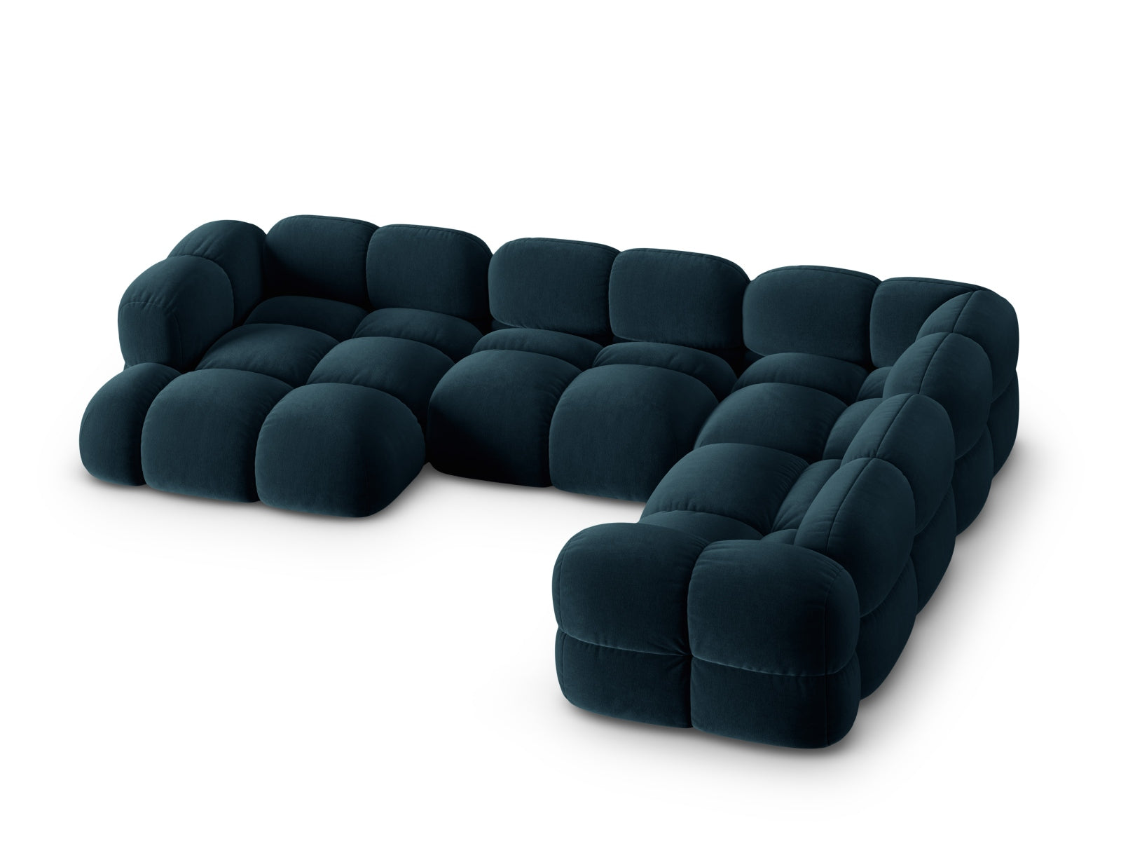 Erleben Sie das Loretto Velour Panoramic Ecksofa rechts, 5-Sitzer, 250 cm – ein luxuriöses Möbelstück, das Stil und Gemütlichkeit in Ihr Wohnzimmer bringt.