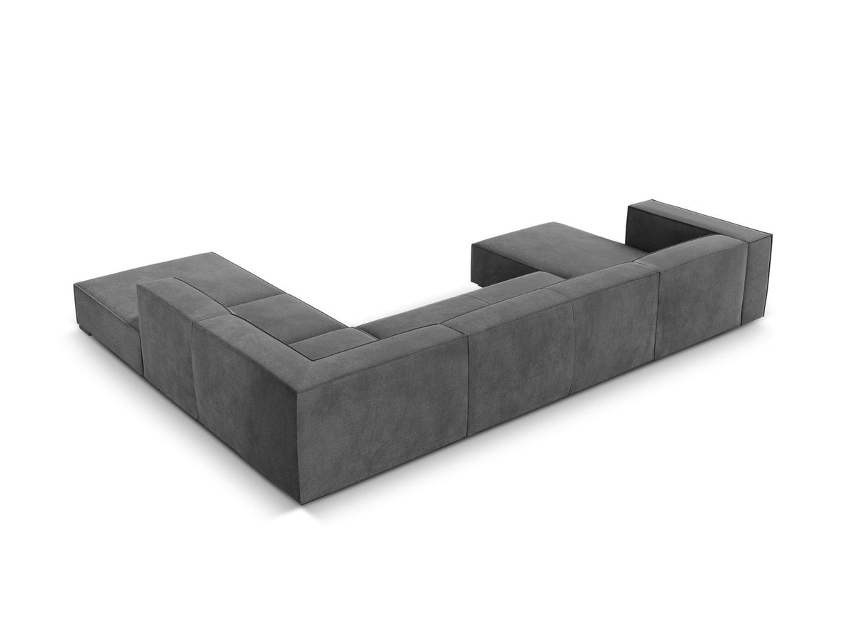 Ecksofa rechts Turin von Cosmopolitan Design in Light Beige-Rosario Chenille-Stoff mit Beinen aus schwarzem Buchenholz und weicher Sitzpolsterung.