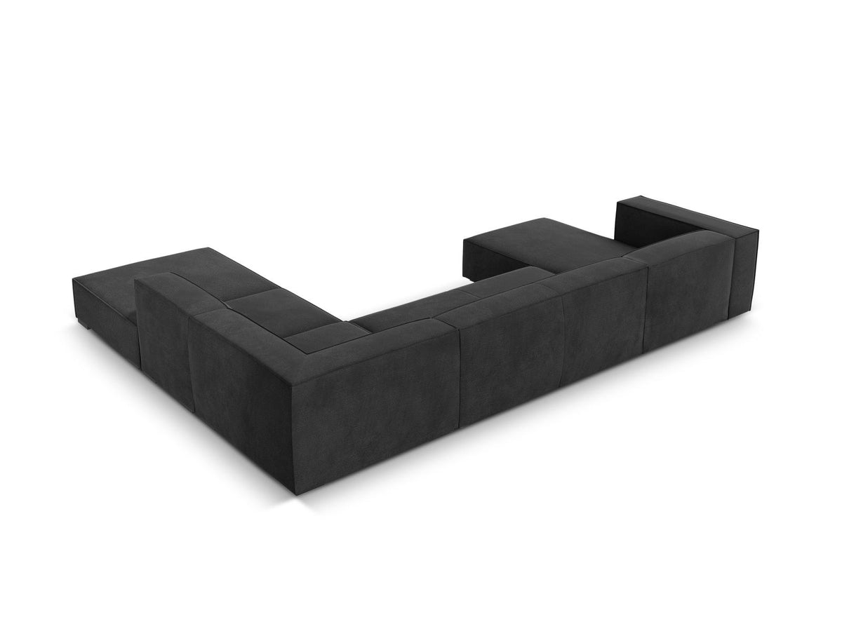 Ecksofa rechts Turin von Cosmopolitan Design in Light Beige-Rosario Chenille-Stoff mit Beinen aus schwarzem Buchenholz und weicher Sitzpolsterung.