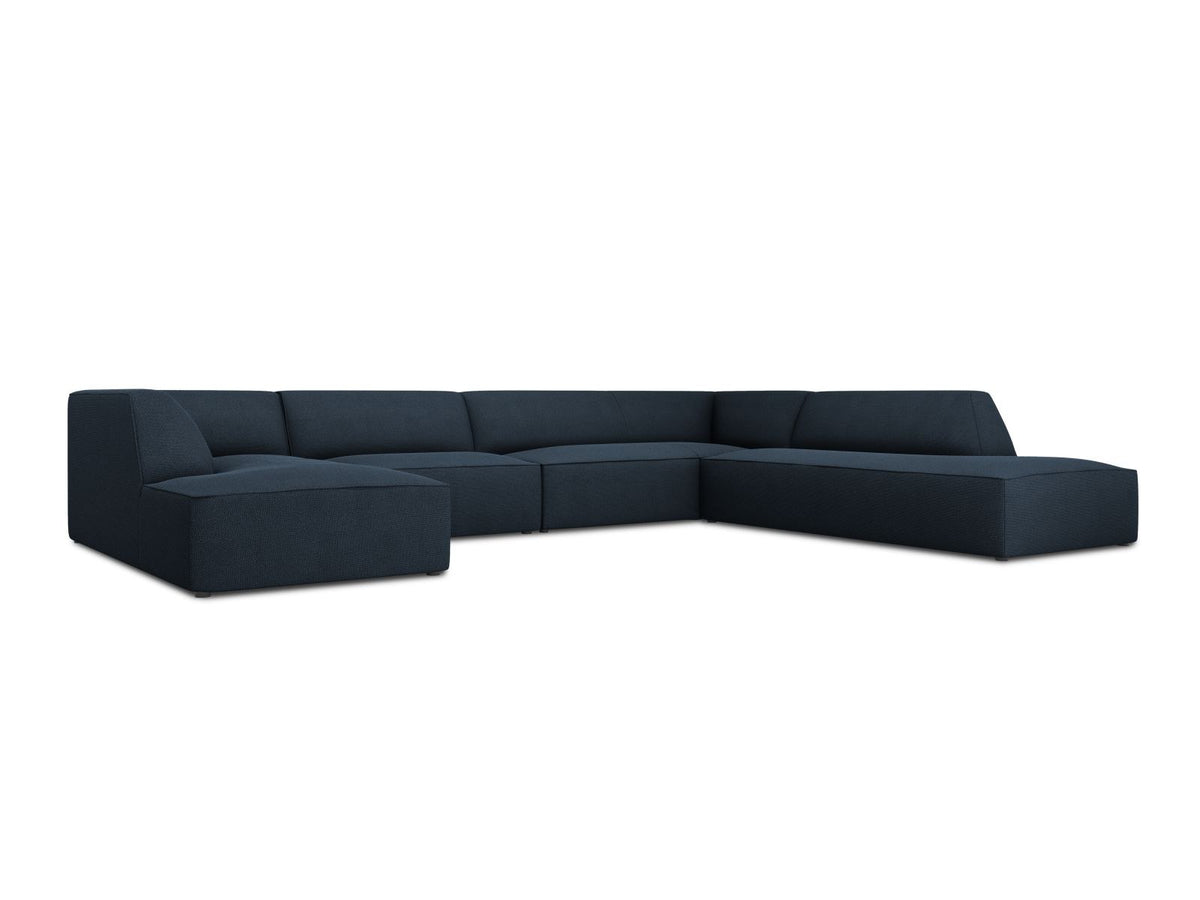 Siena Panorama-Ecksofa rechts von Cosmopolitan Design in Light Beige-Scala Cordstoff, Holzrahmen, schwarze Kunststoffbeine, 7-Sitzer, 366 x 273 cm.