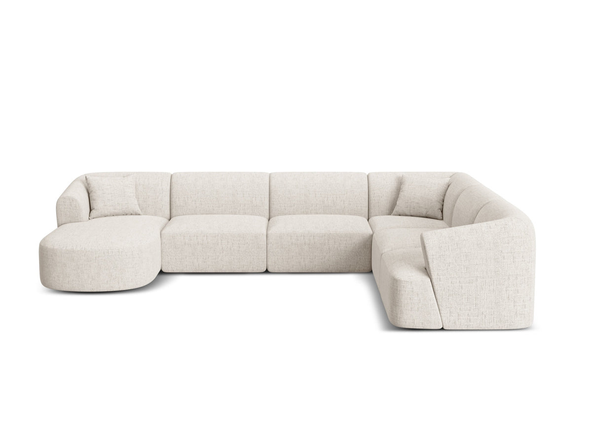 Modulares Ecksofa Campi mit Récamière rechts, Stoffbezug und schwarzen Beinen