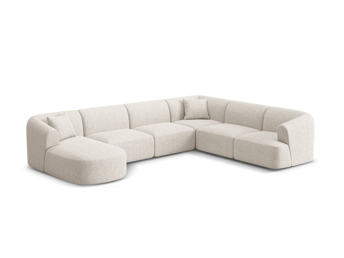 Modulares Ecksofa Campi mit Récamière rechts, Stoffbezug und schwarzen Beinen