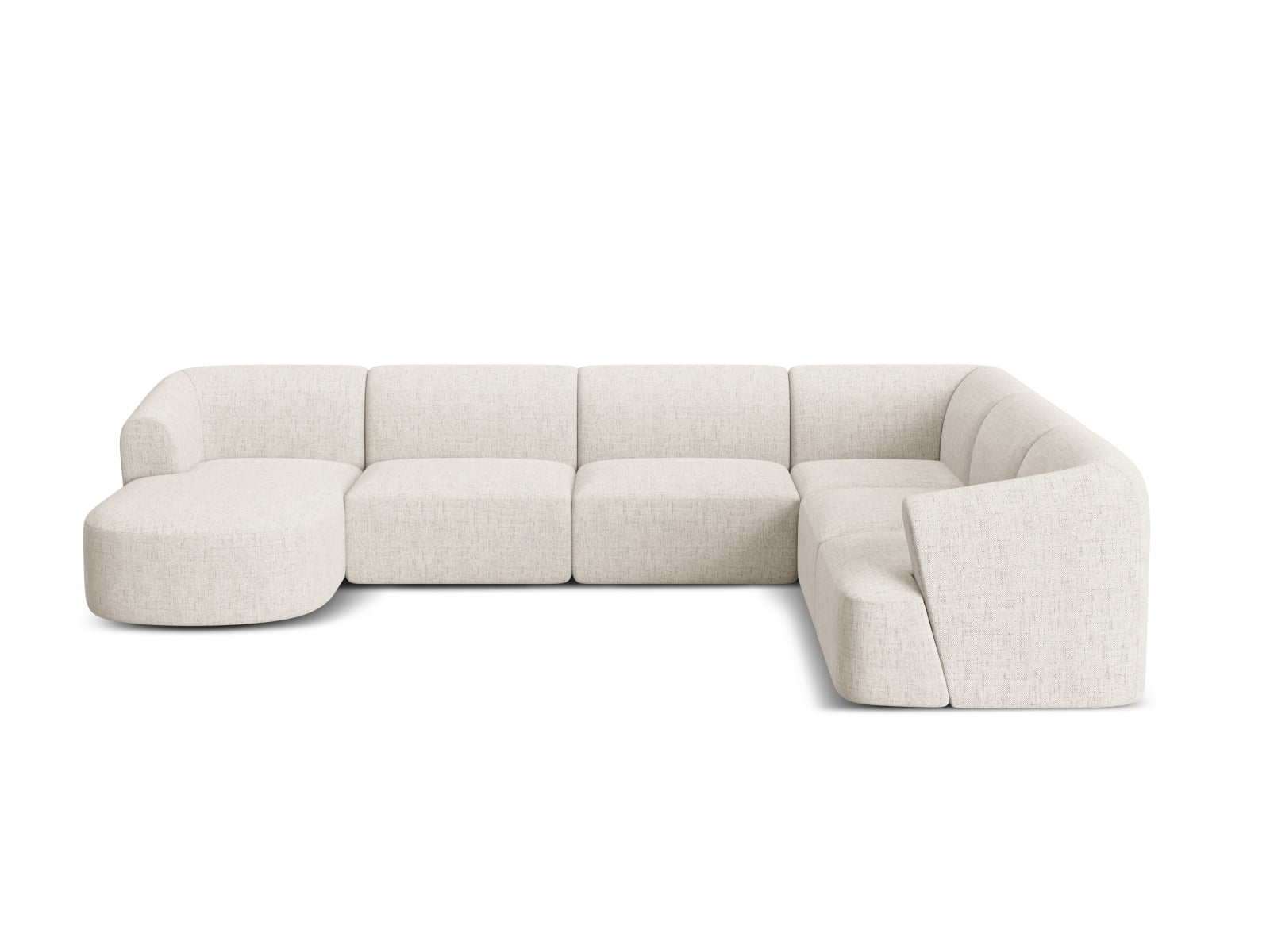 Elegantes 7-Sitzer Ecksofa Panoramic rechts Campi in hellem Beige, ideal für entspannte Stunden und stilvolle Einrichtung von Cosmopolitan Design.