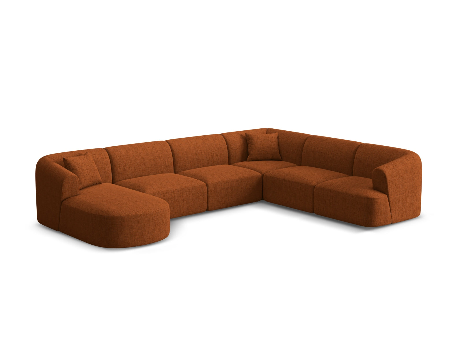 Elegantes 7-Sitzer Ecksofa Panoramic rechts Campi in warmen Farbtönen, ideal für stilvolle Wohnräume und gesellige Abende.