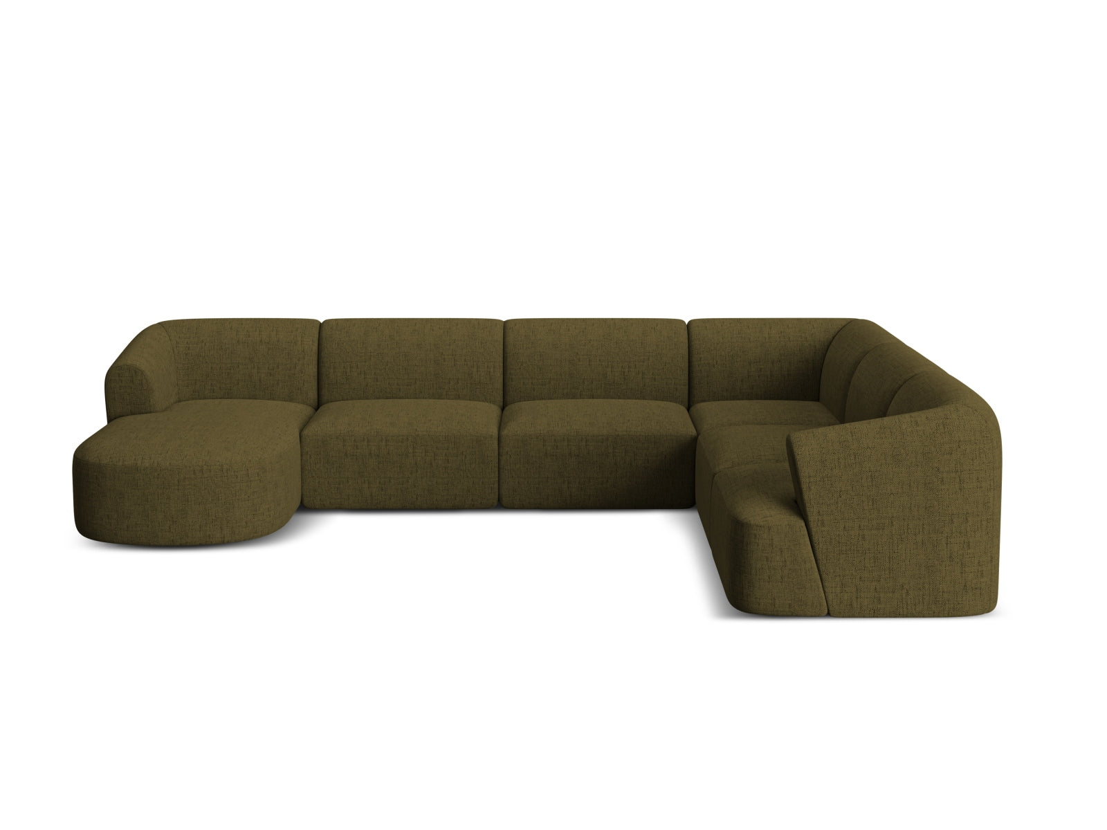 Elegantes 7-Sitzer Ecksofa Panoramic rechts Campi in modernem Grünton, ideal für gemütliche und stilvolle Wohnräume.