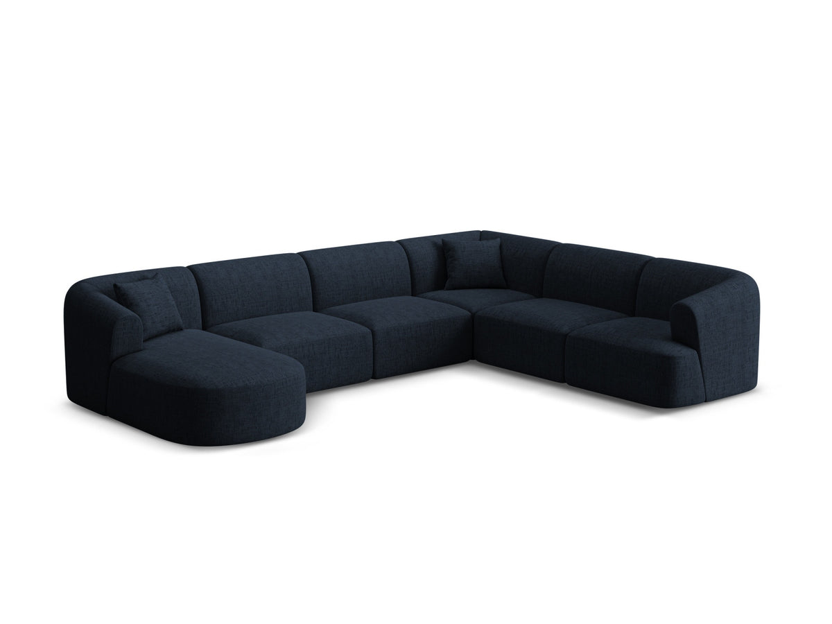 Modulares Ecksofa Campi mit Récamière rechts, Stoffbezug und schwarzen Beinen