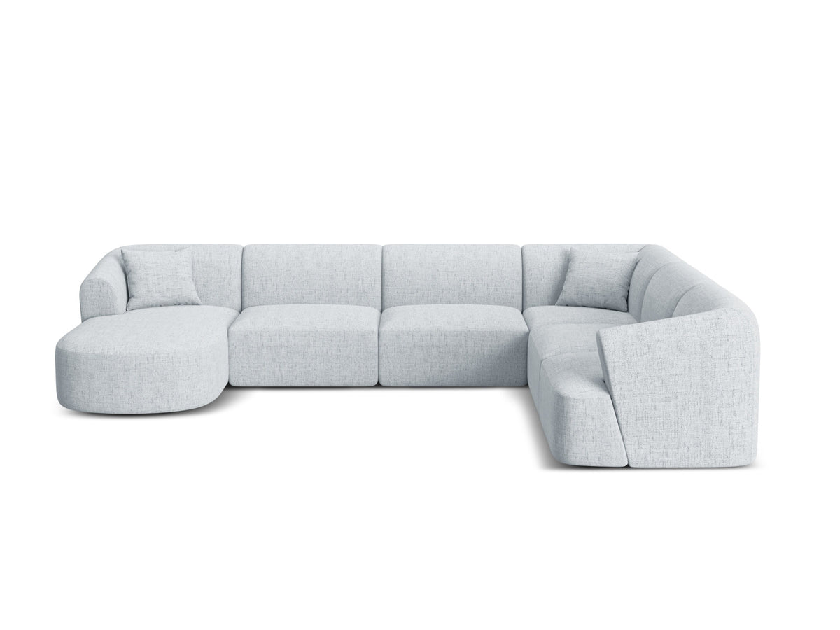 Modulares Ecksofa Campi mit Récamière rechts, Stoffbezug und schwarzen Beinen