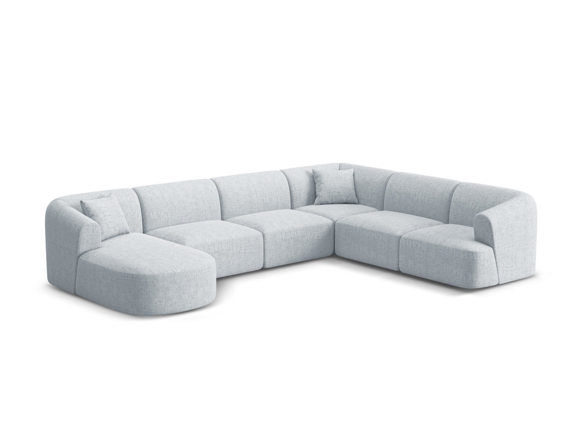 Modulares Ecksofa Campi mit Récamière rechts, Stoffbezug und schwarzen Beinen