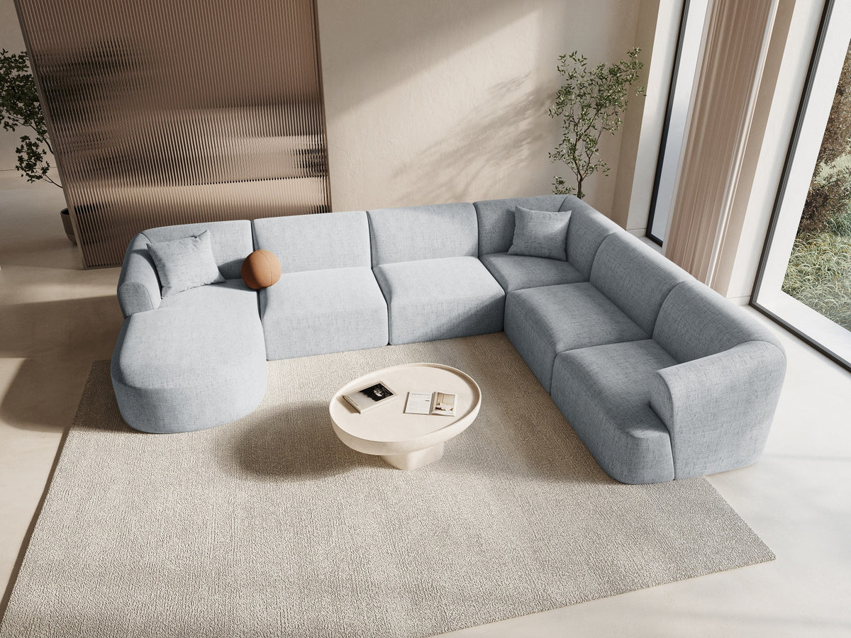 Modulares Ecksofa Campi mit Récamière rechts, Stoffbezug und schwarzen Beinen
