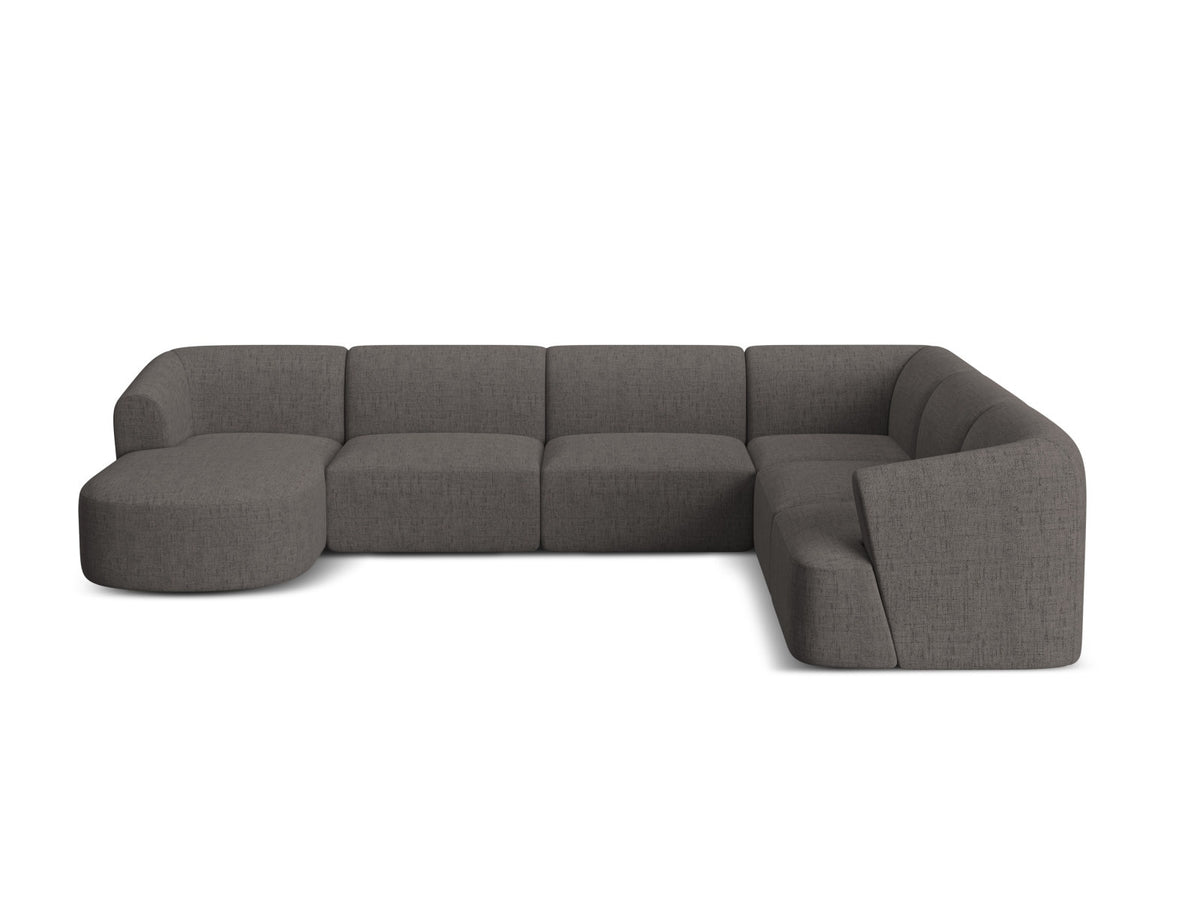 Modulares Ecksofa Campi mit Récamière rechts, Stoffbezug und schwarzen Beinen