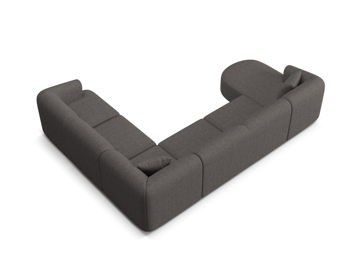Modulares Ecksofa Campi mit Récamière rechts, Stoffbezug und schwarzen Beinen