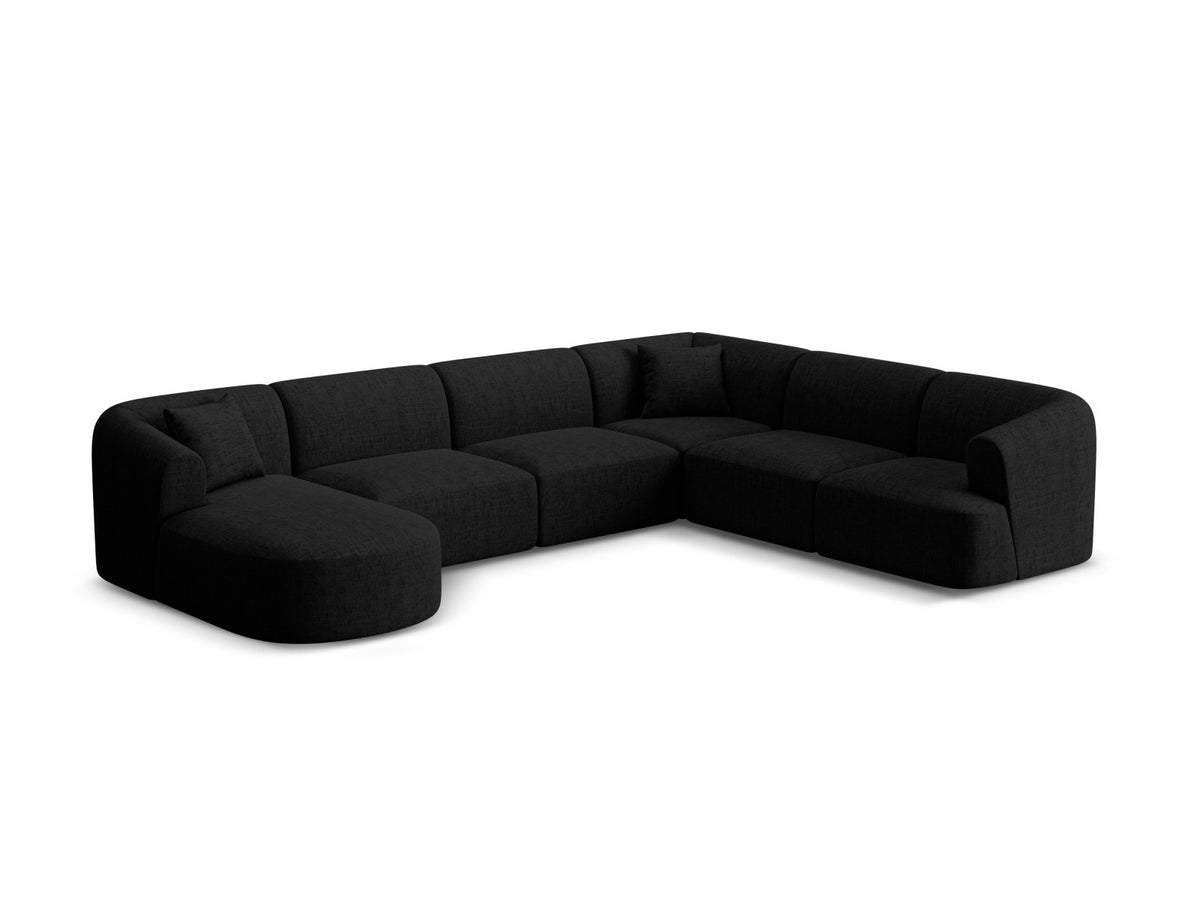 Modulares Ecksofa Campi mit Récamière rechts, Stoffbezug und schwarzen Beinen