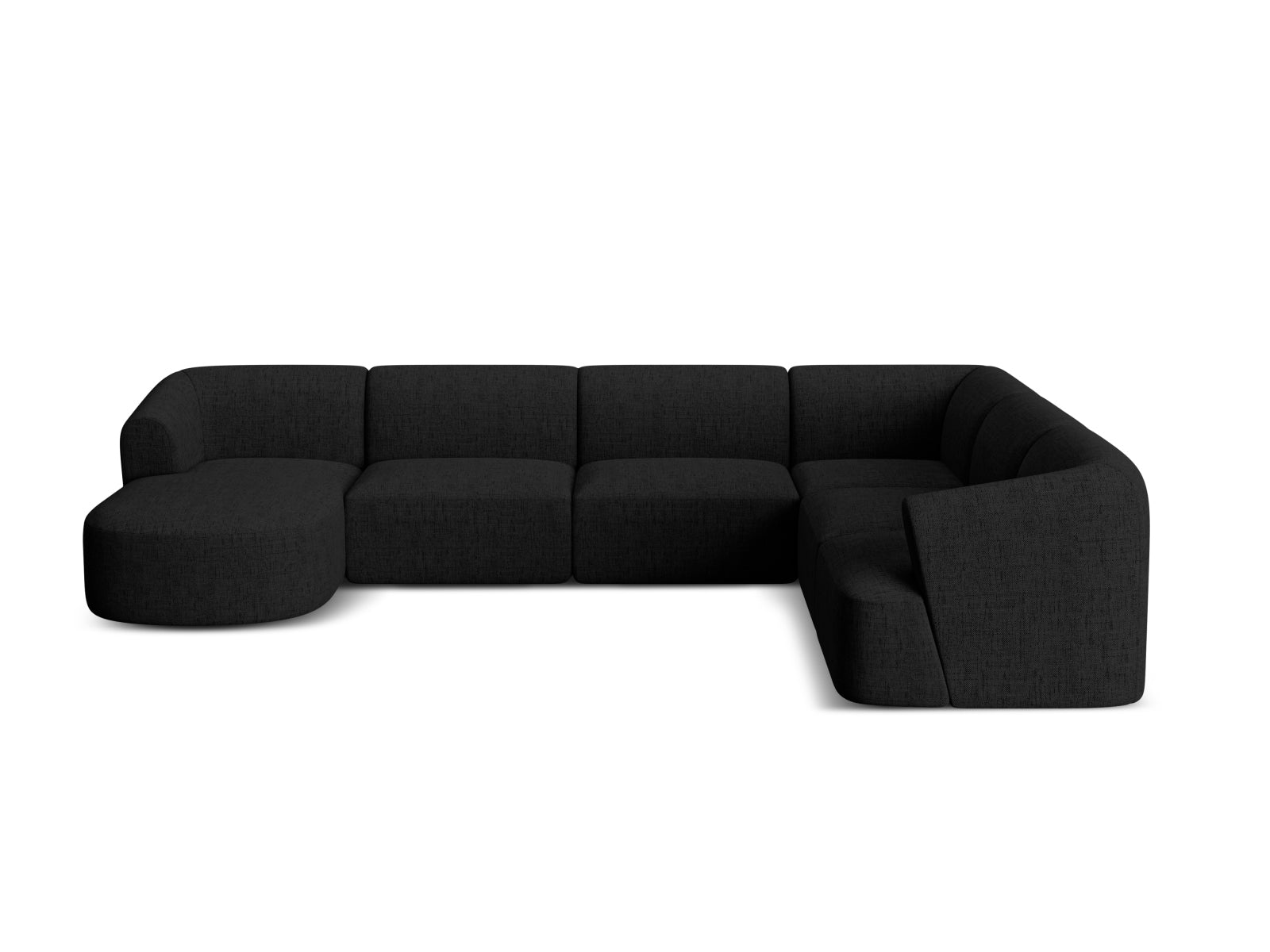 Elegantes 7-Sitzer Ecksofa Panoramic rechts Campi in Schwarz, ideal für moderne Wohnräume und gesellige Abende.