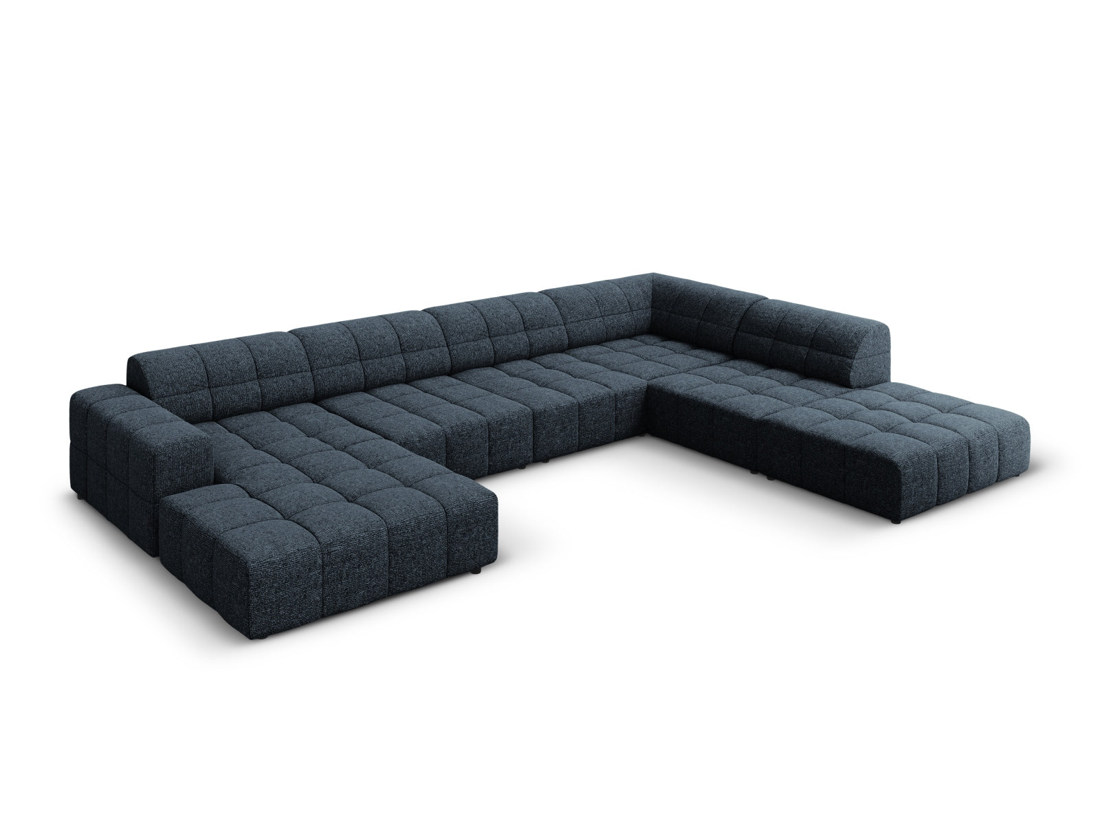 Elegantes Chicago Panoramic Ecksofa in Royal Blue, 7-Sitzer, 262 cm, ideal für stilvolle Wohnräume, präsentiert von Cosmopolitan Design.