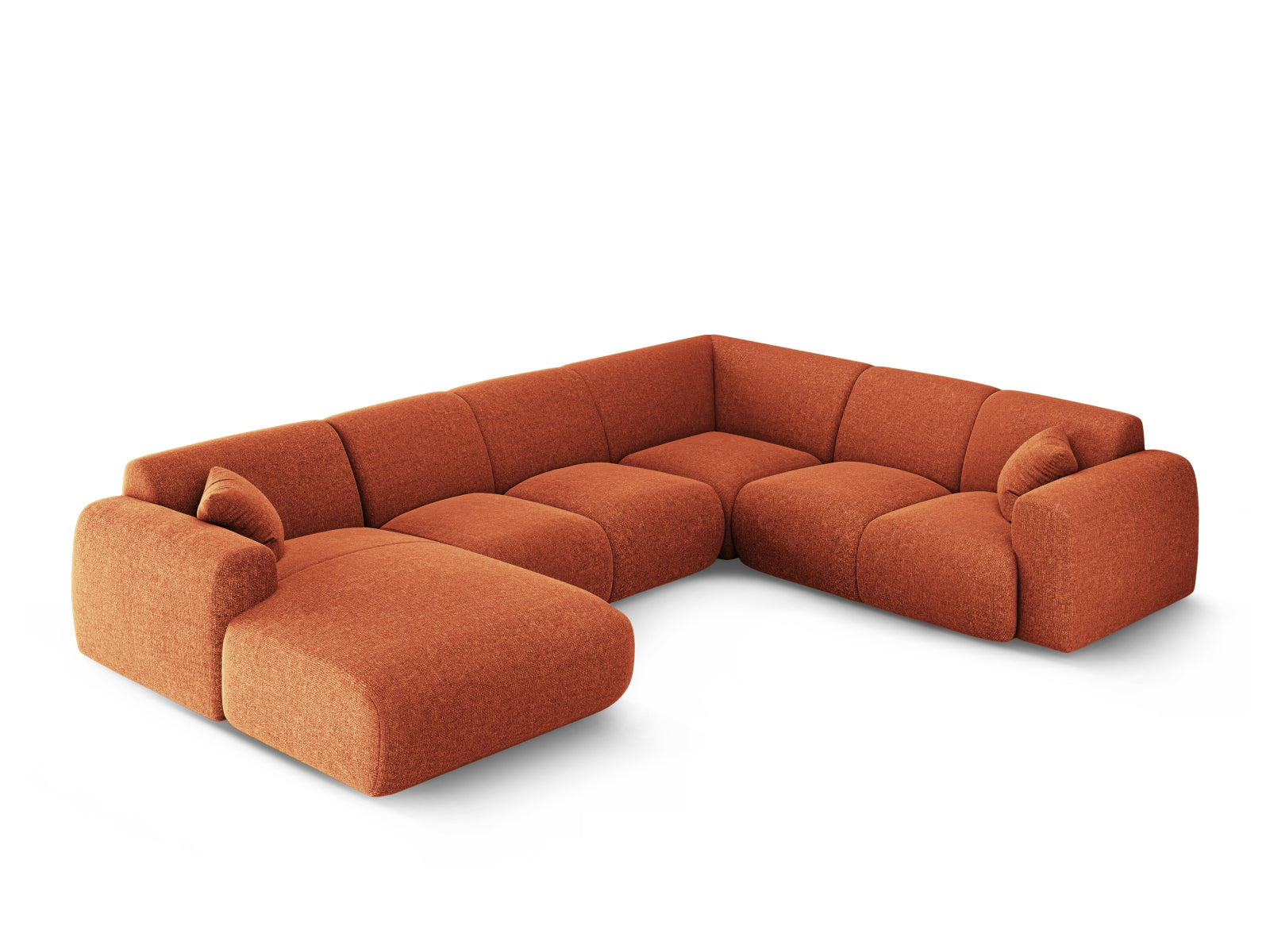 Modernes Nolio Panoramic Ecksofa in warmem Terracotta, 6-Sitzer, 252 cm, perfekt für gemütliche und stilvolle Wohnlandschaften.