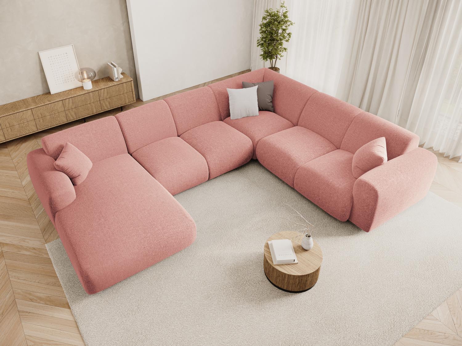 Elegantes Nolio Panoramic Ecksofa in Pink-Haga, 6-Sitzer, 252 cm, ideal für stilvolle Wohnräume, präsentiert von Cosmopolitan Design.