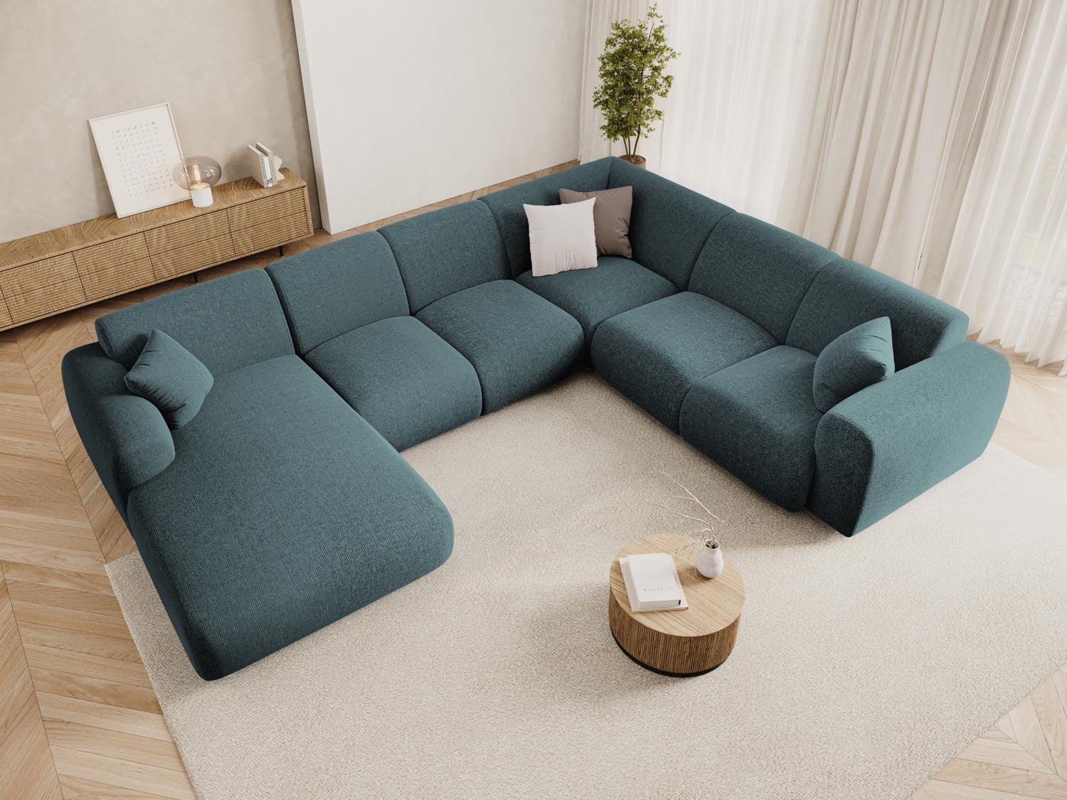 Elegantes Nolio Panoramic Ecksofa in Petrol-Haga, 6-Sitzer, 252 cm, ideal für stilvolle Wohnräume, präsentiert von Cosmopolitan Design.