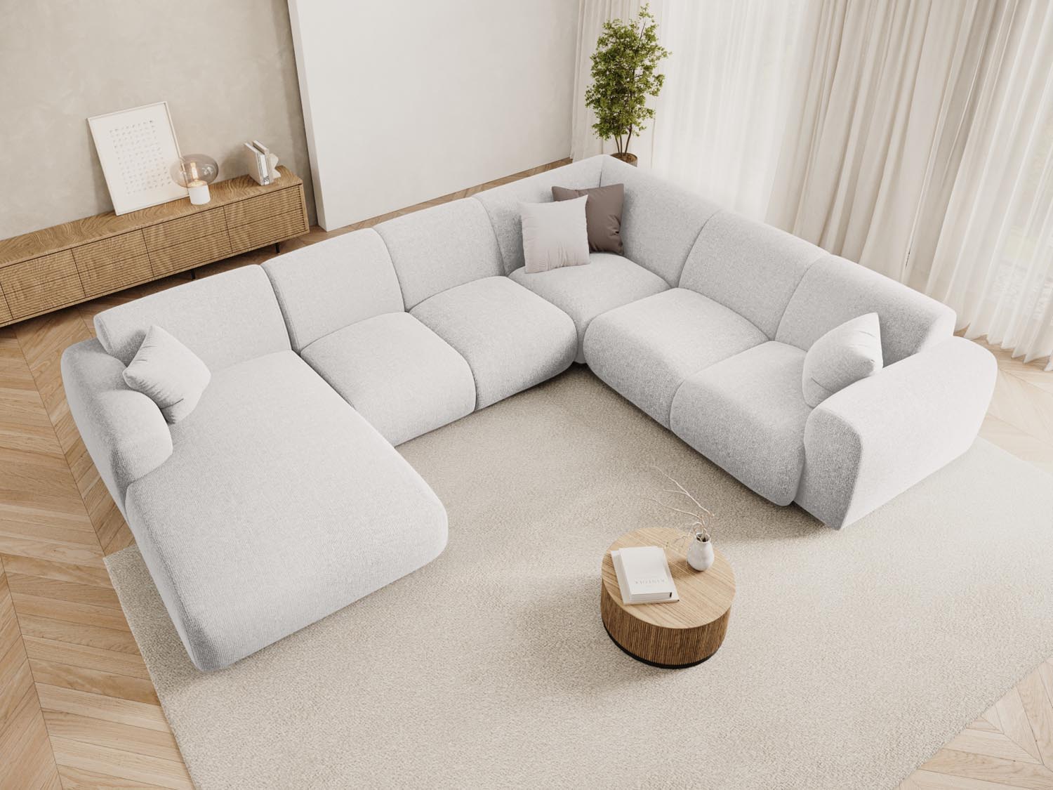 Elegantes Nolio Panoramic Ecksofa in Hellgrau, 6-Sitzer, 252 cm, ideal für stilvolle Wohnräume, präsentiert von Cosmopolitan Design.
