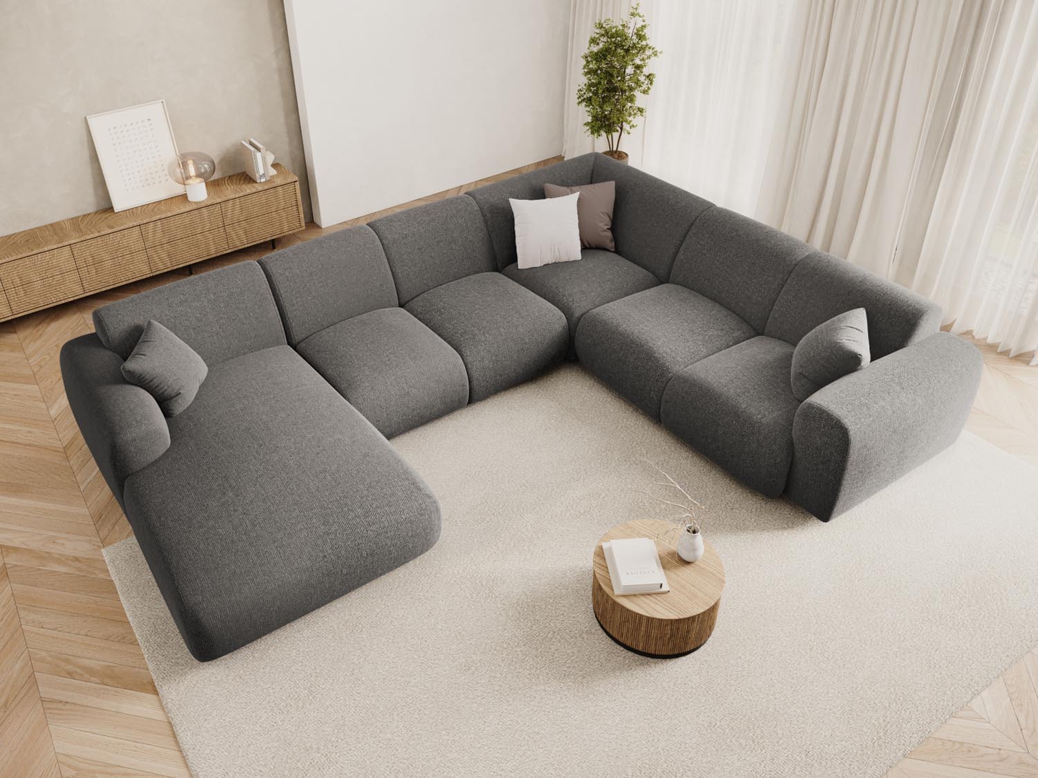 Elegantes Nolio Panoramic Ecksofa rechts, 6 Sitzer, 252 cm, in stilvollem Grau, ideal für moderne Wohnräume.