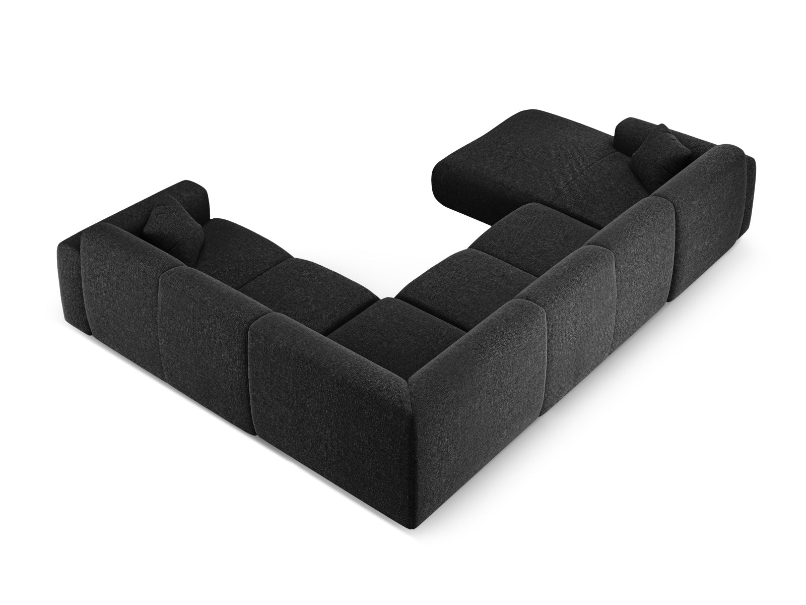 Elegantes Nolio Panoramic Ecksofa rechts, 6 Sitzer, 252 cm, in klassischem Schwarz, ideal für gemütliche und moderne Wohnräume.