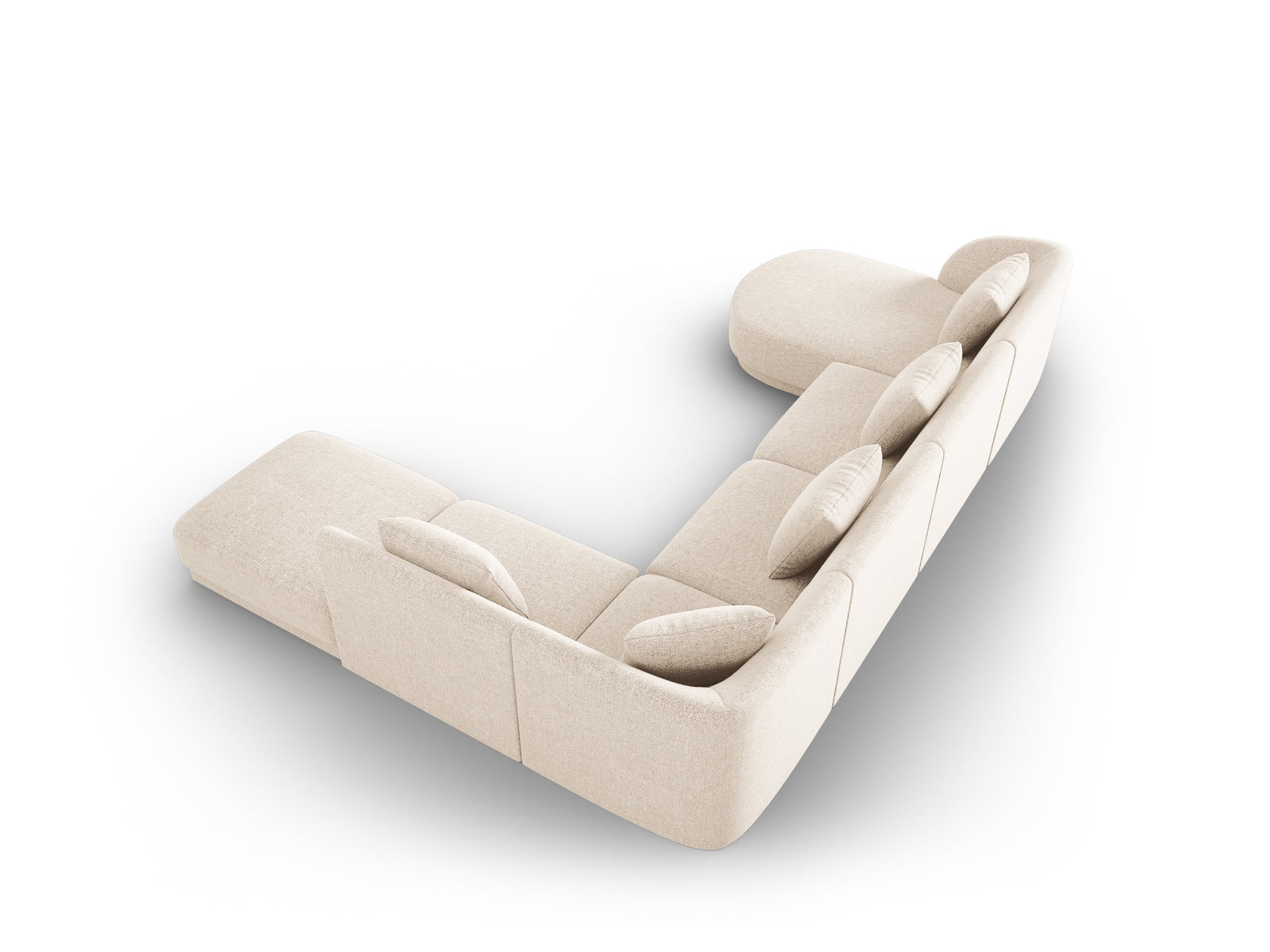 Modernes Tulum Panoramic Ecksofa in hellem Beige, 6-Sitzer, 255 cm, perfekt für gemütliche und stilvolle Wohnambiente von Cosmopolitan Design.