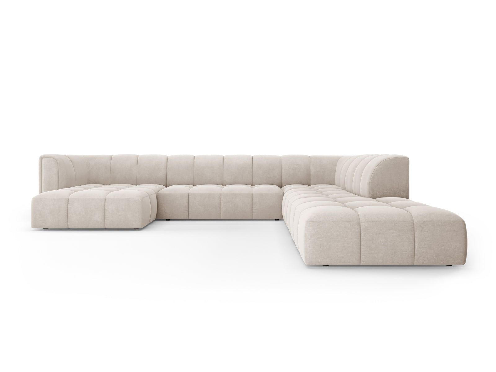 7-Sitzer Moritz Modular Ecksofa Panoramic rechts in Beige-Rebel präsentiert im Onlineshop von KAQTU Design AG. Ecksofa rechts ist von Cosmopolitan Design