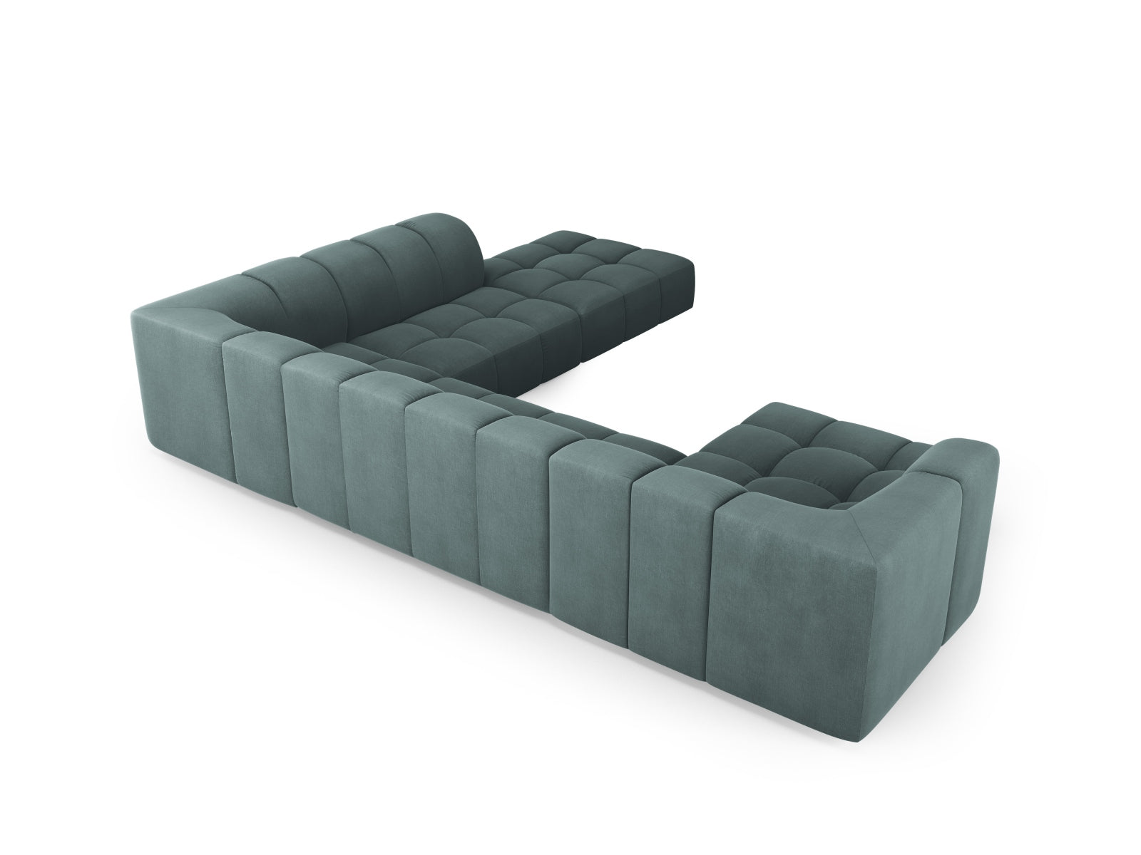 Geräumiges 7-Sitzer Moritz Modular Ecksofa Panoramic rechts in ansprechendem Sea Green, perfekt für gemütliche und stilvolle Wohnzimmer.
