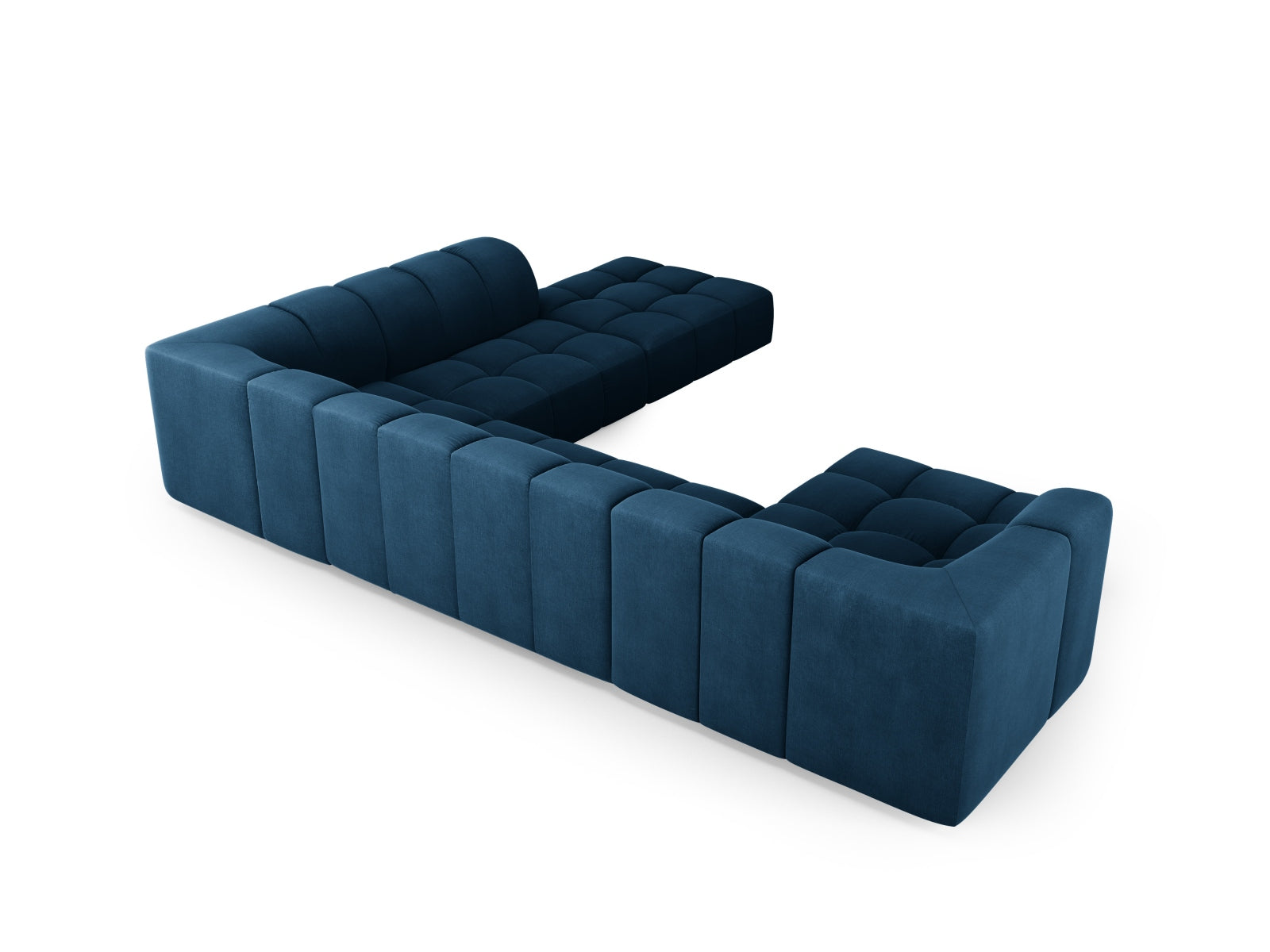 Modernes 7-Sitzer Moritz Modular Ecksofa Panoramic rechts in Royal Blue-Rebel, perfekt für großzügige und elegante Wohnlandschaften.