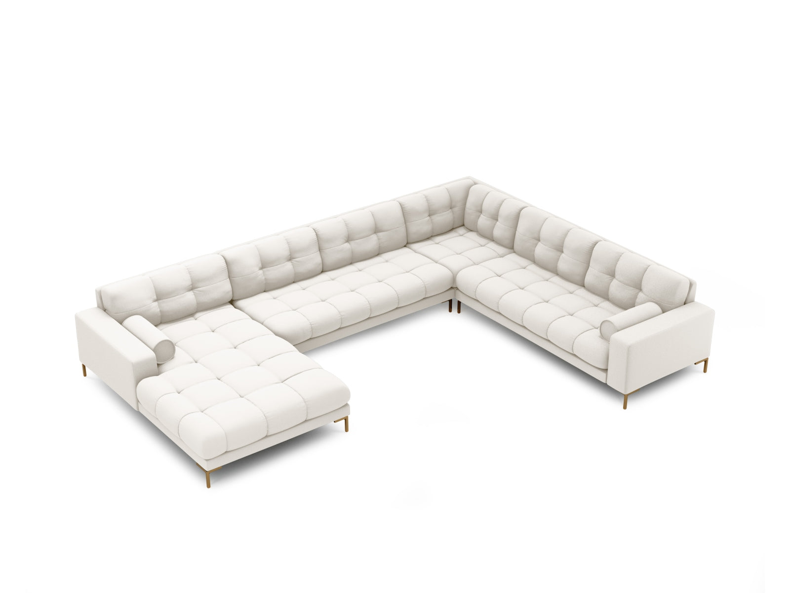 Elegantes 7-Sitzer Ecksofa Panoramic Bali rechts in warmen Beigetönen, ideal für stilvolle Wohnräume und entspannte Stunden.