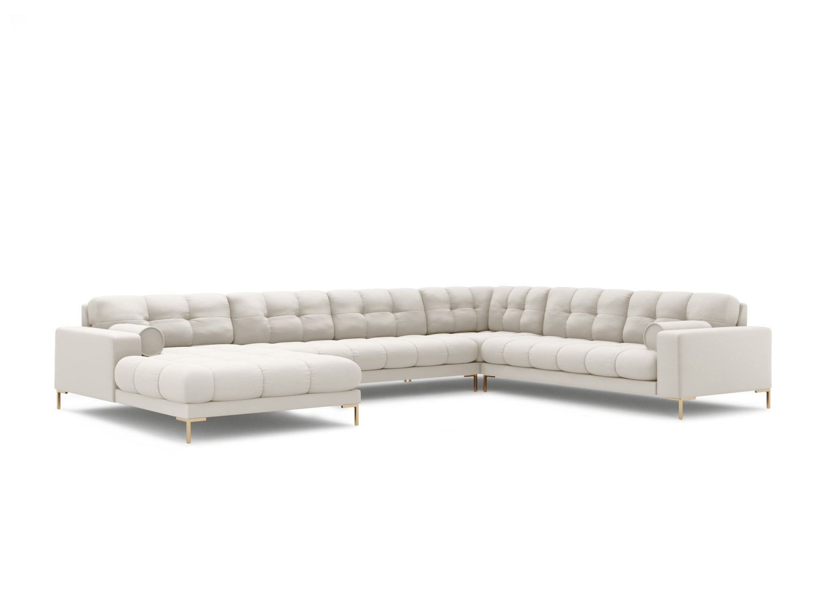 Stilvolles 7-Sitzer Ecksofa Panoramic Bali rechts in sanften Beigetönen, perfekt für gemütliche Abende und moderne Wohnkonzepte.