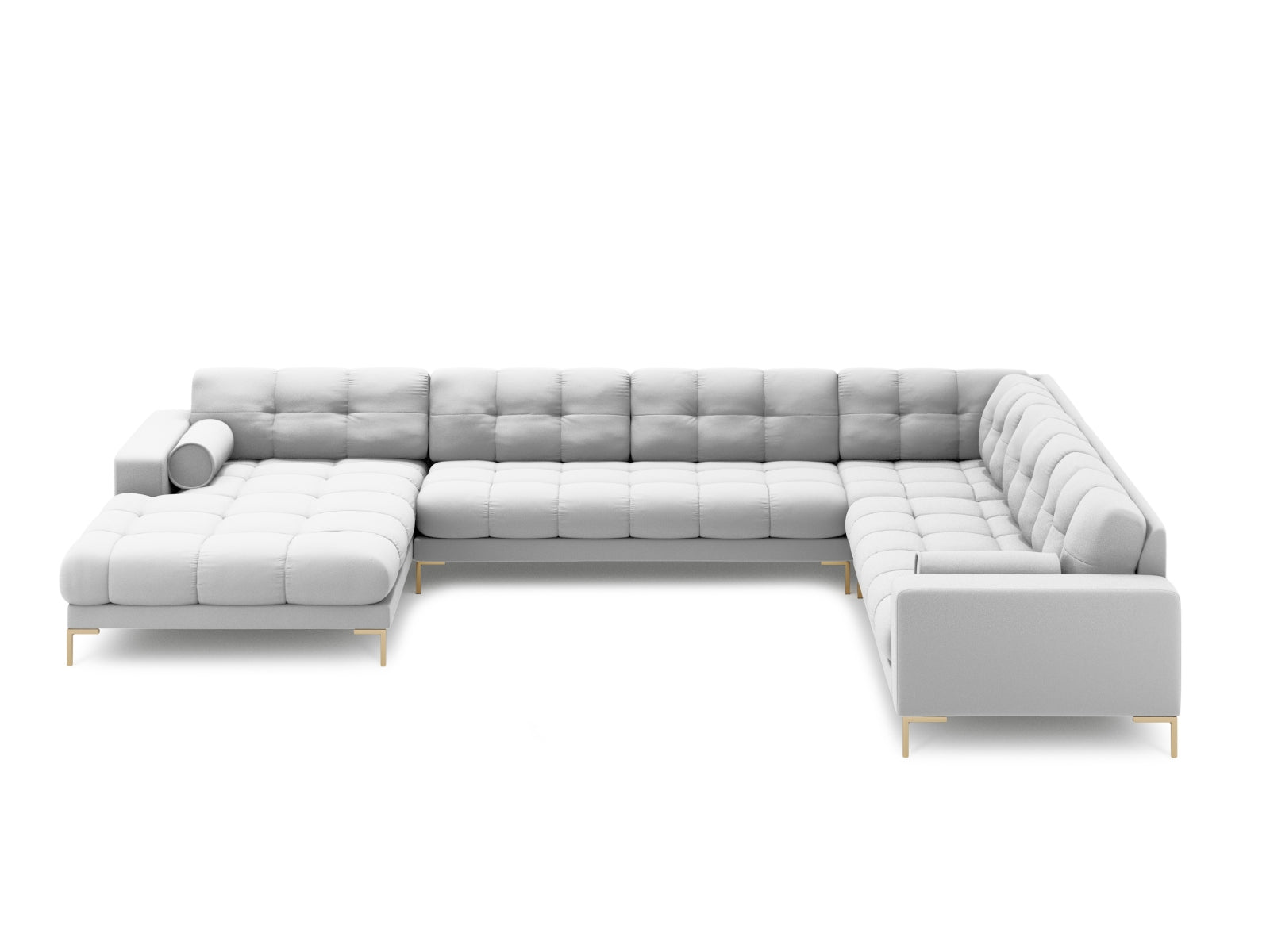 Elegantes 7-Sitzer Ecksofa Panoramic Bali rechts in hellem Grau, ideal für stilvolle Wohnräume, präsentiert von Cosmopolitan Design.