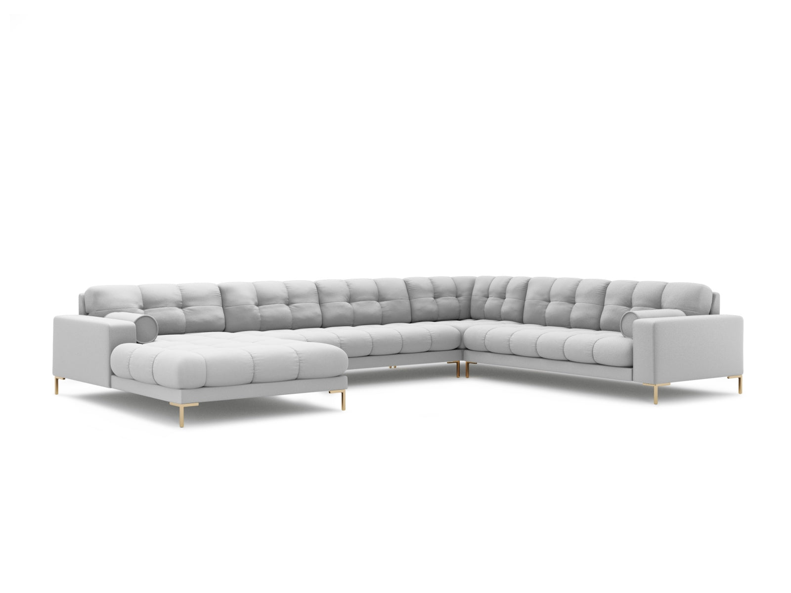 Elegantes 7-Sitzer Ecksofa Panoramic Bali rechts in dezentem Grau, ideal für einladende und moderne Wohnräume von Cosmopolitan Design.