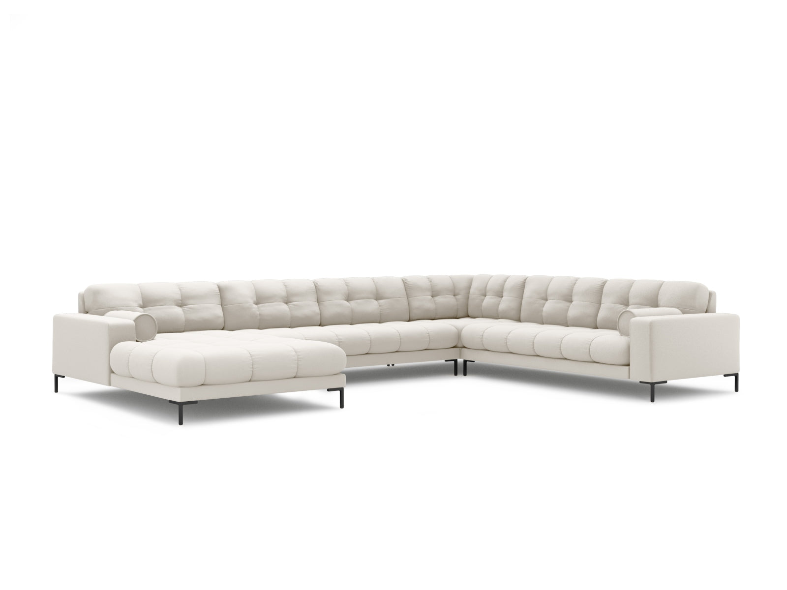 Elegantes 7-Sitzer Ecksofa Panoramic Bali rechts in warmem Beige, ideal für entspannte Stunden und stilvolle Einrichtung von Cosmopolitan Design.