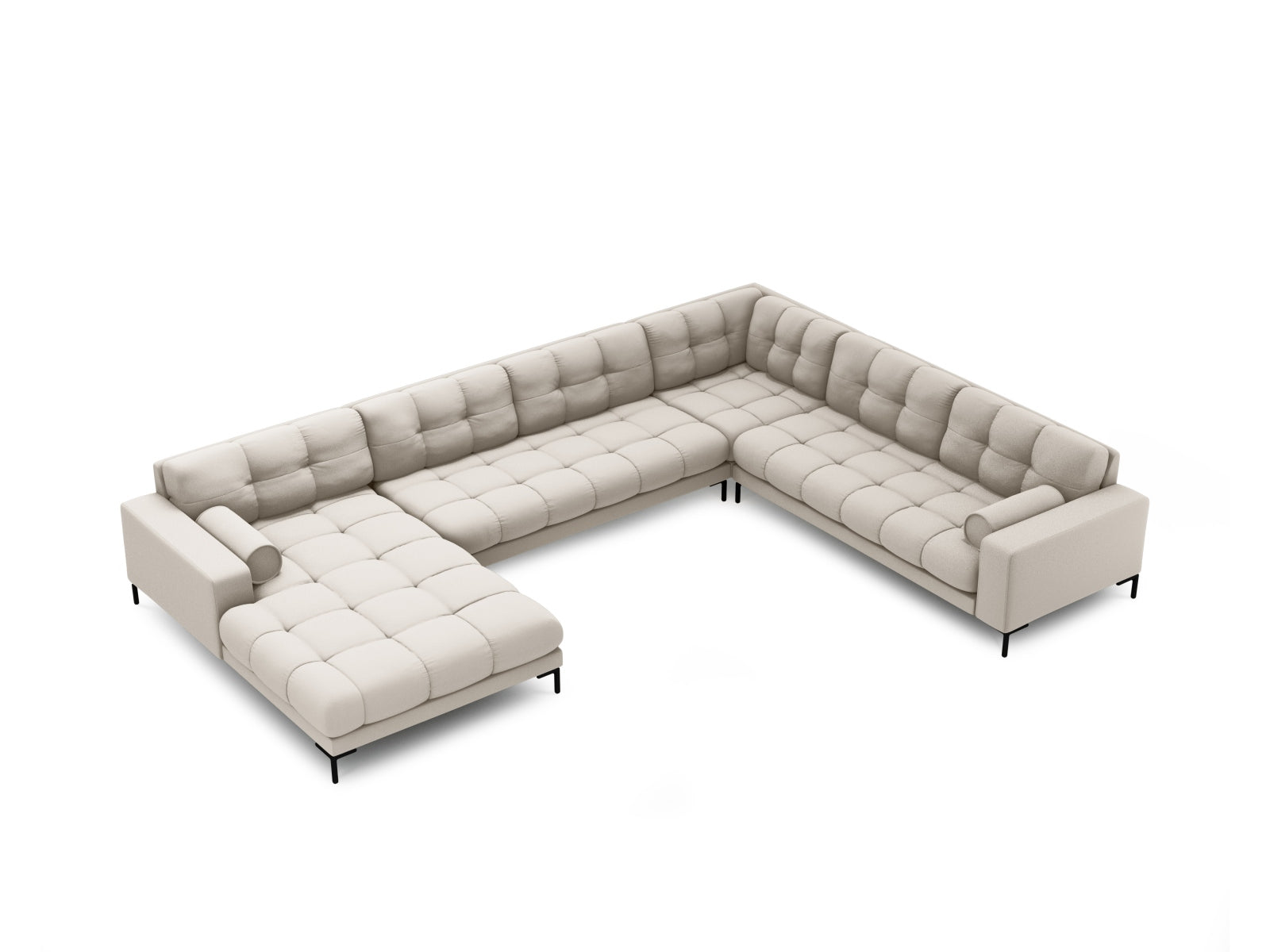 Beige 7-Sitzer Ecksofa Panoramic Bali rechts, elegantes und geräumiges Sofa von Cosmopolitan Design, perfekt für stilvolle Wohnzimmer.